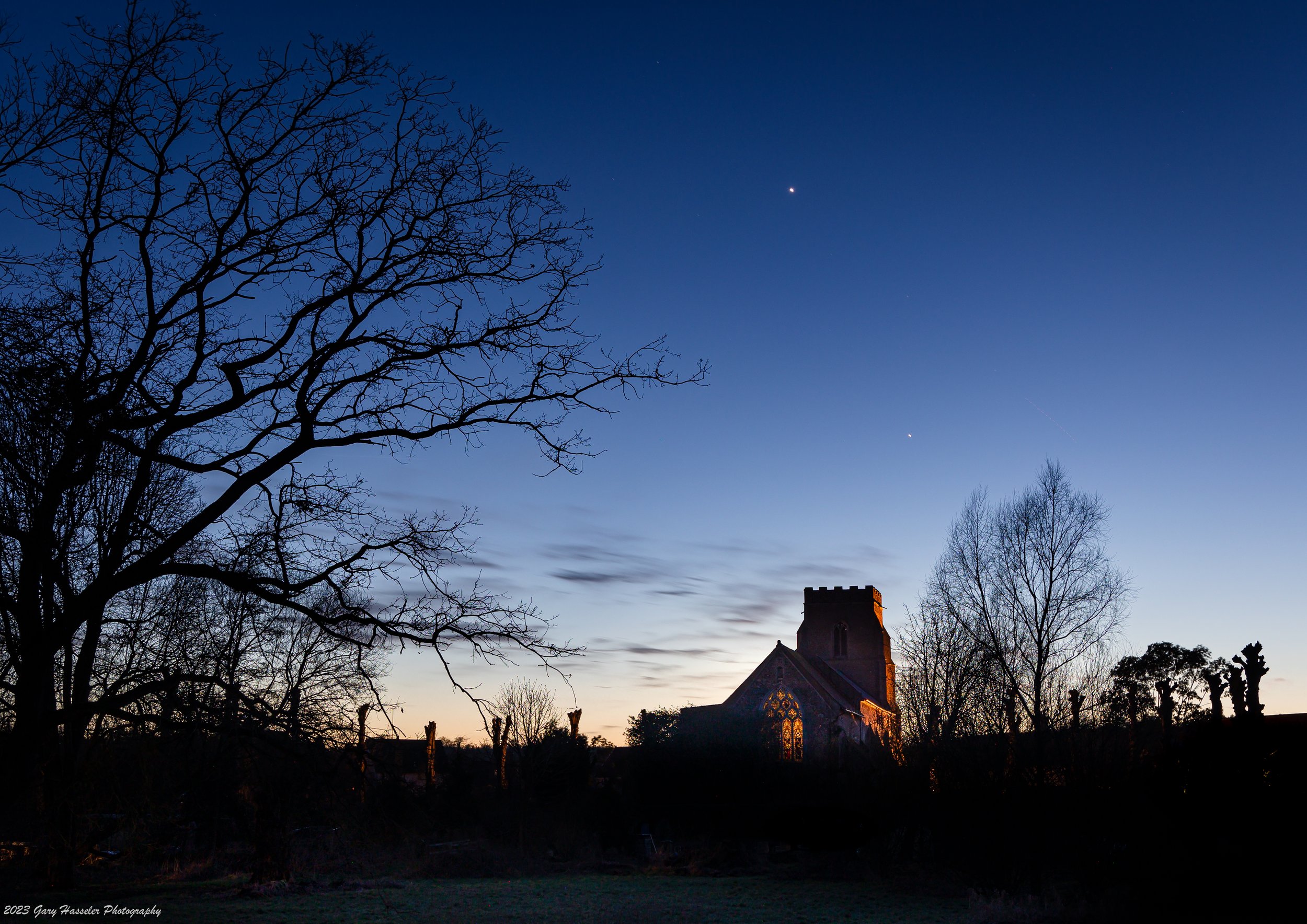 Venus (top) and Jupiter over Wetherden Common.