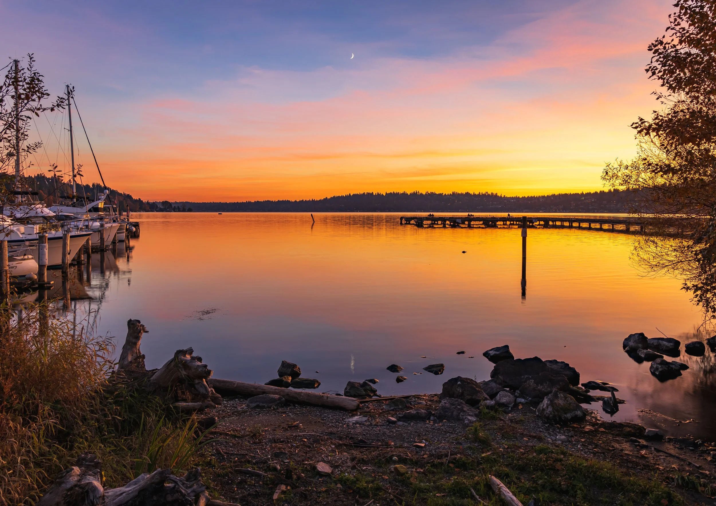 Sunset over Logboom Park, Kenmore, Washington.