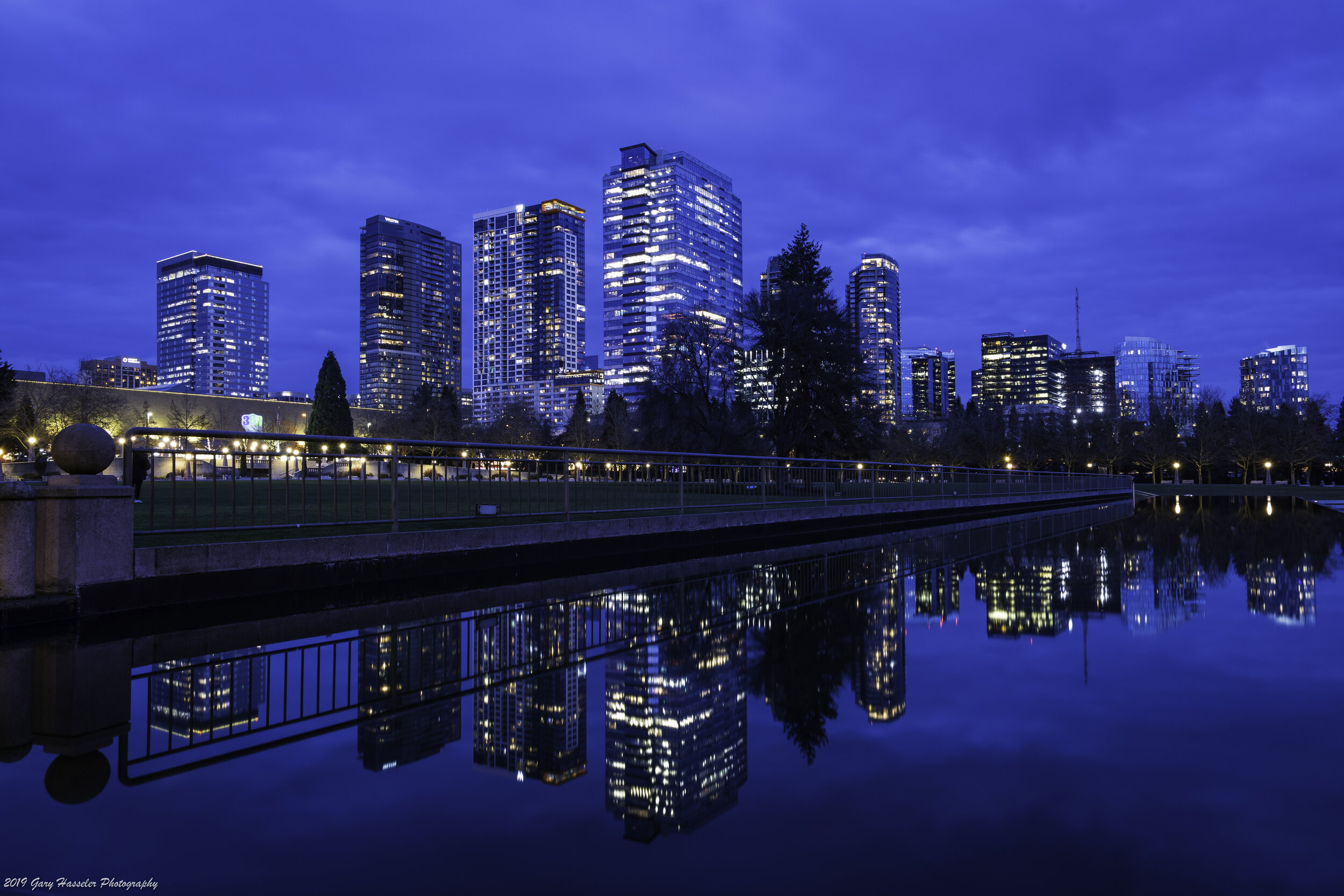 Bellevue in the evening blue hour.  Washington State, USA.