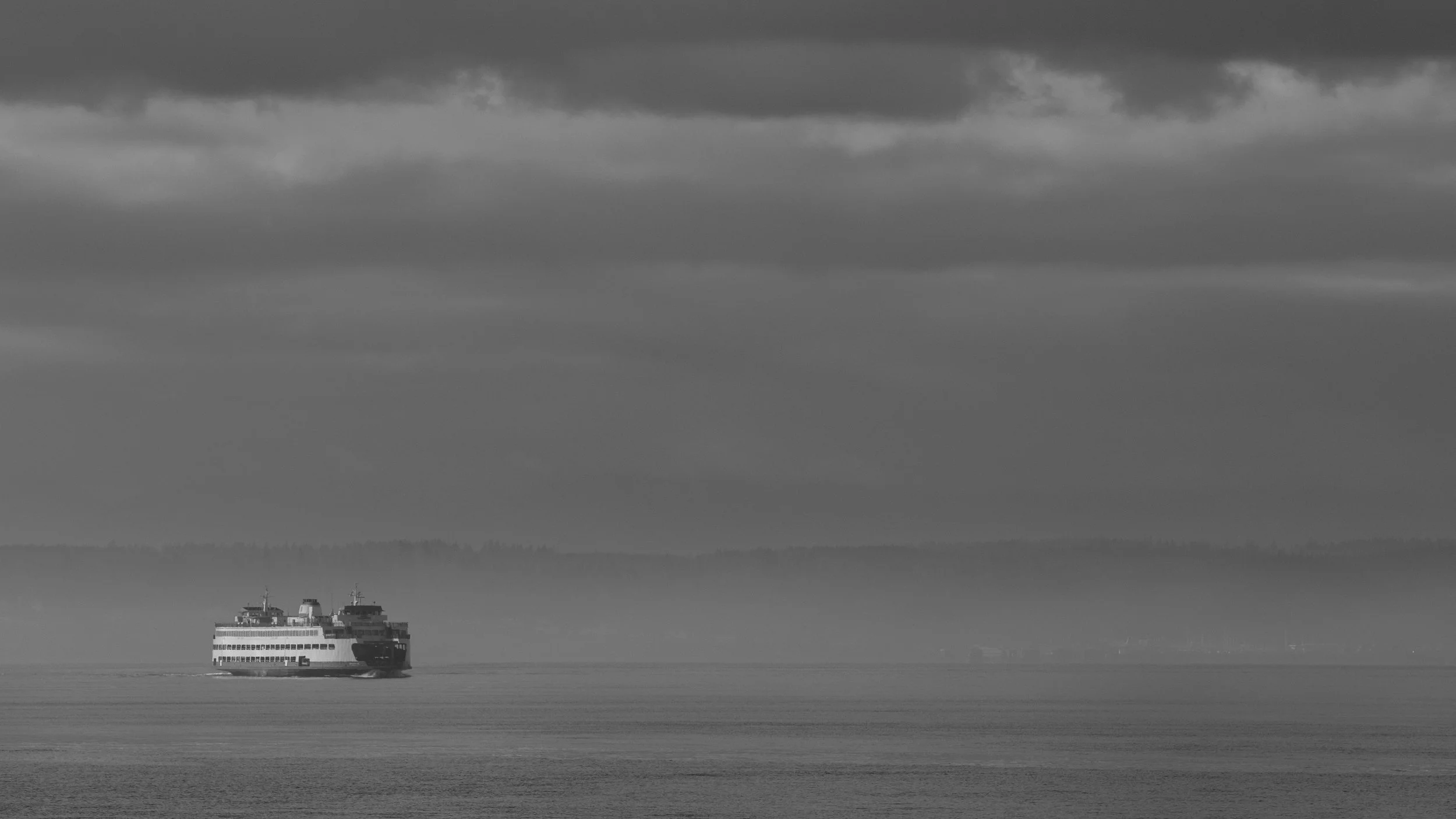 Misty ferry crossing on Puget Sound, Washington State.