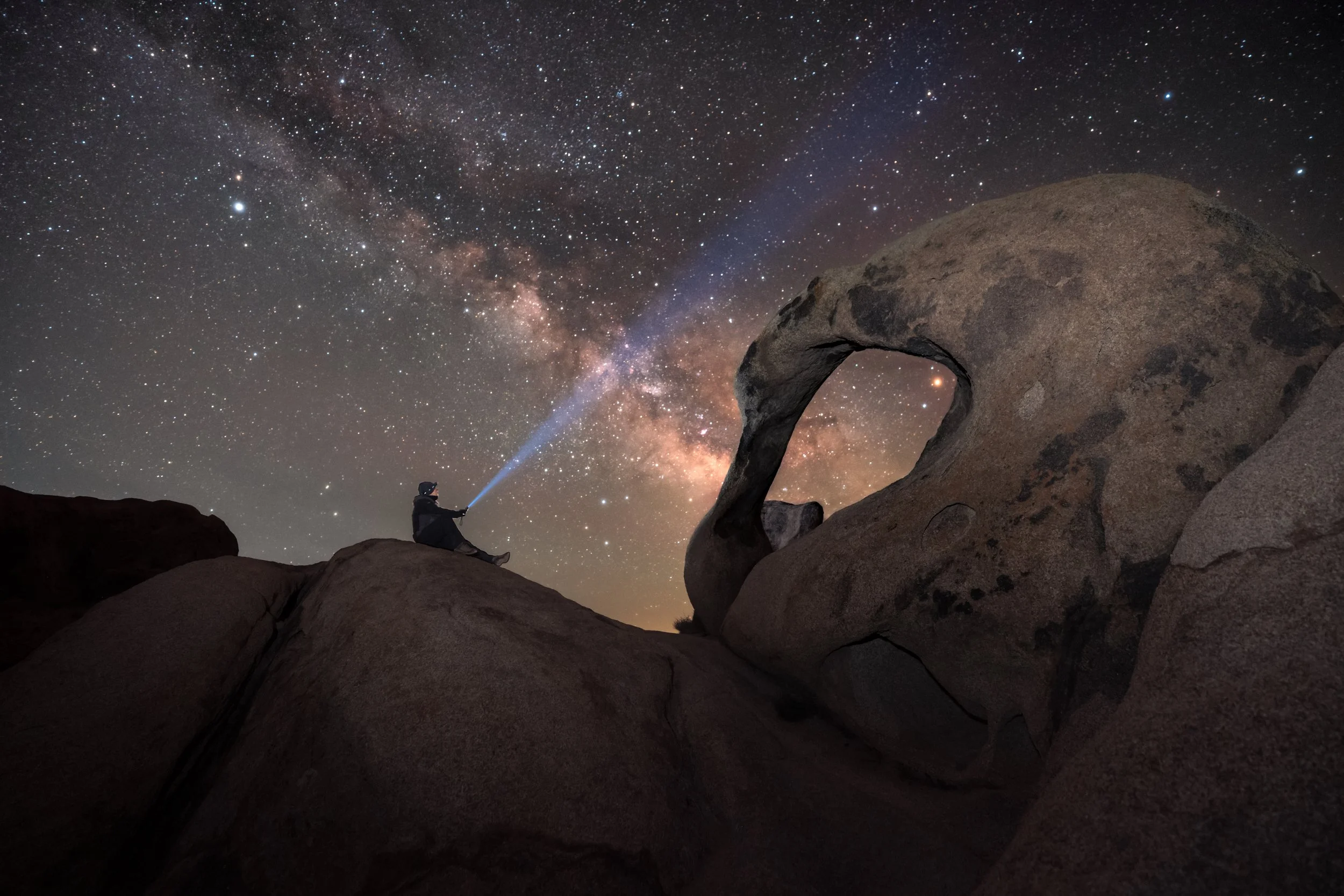 Yours truly posing with the Milky way galactic core over Mobius Arch in the Alabama Hills, near Lone Pine, California.  April 2026