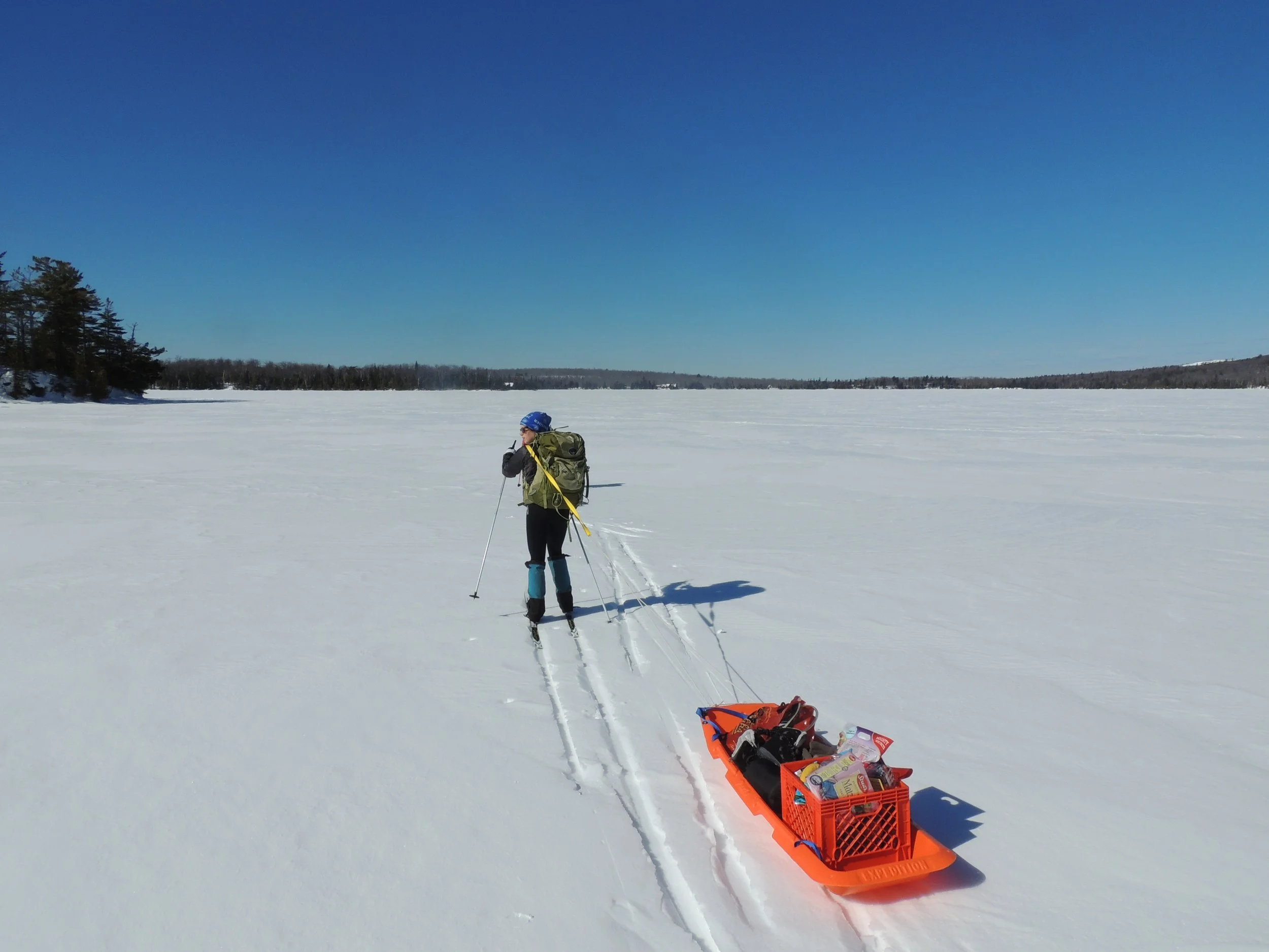 It's a 15-20 minute ski across the frozen lake, but with prior arrangements, you can drive right in!