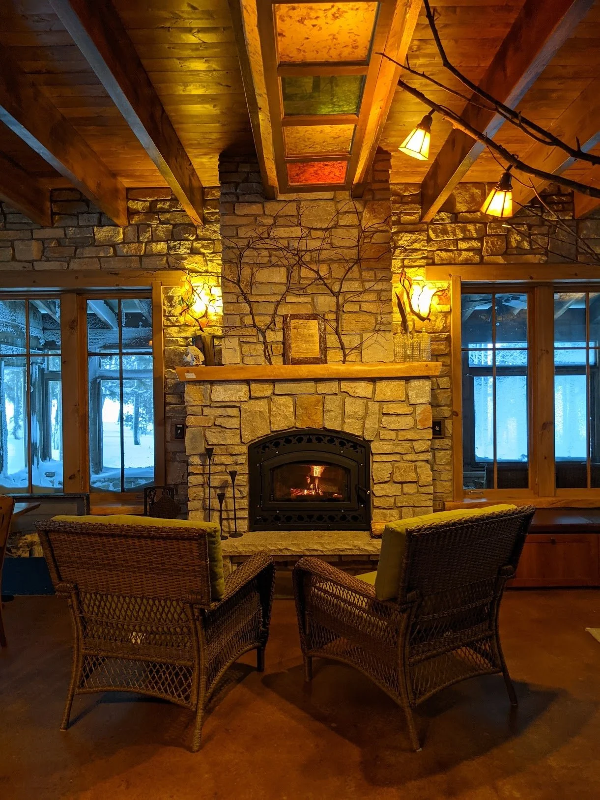 Cozy up to the wood burning fireplace and read a book.