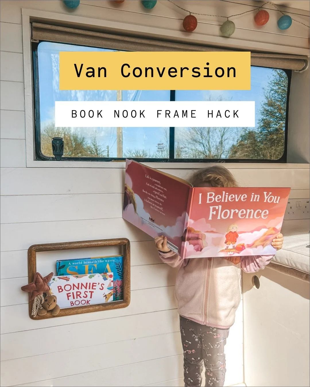 One of our favourite features in the van...the girls&rsquo; book nook ✨

We created this simple little nook by building an alcove where they sit, then used a photo frame from Dunelm to turn it into a bit of a feature.

The girls can easily grab their