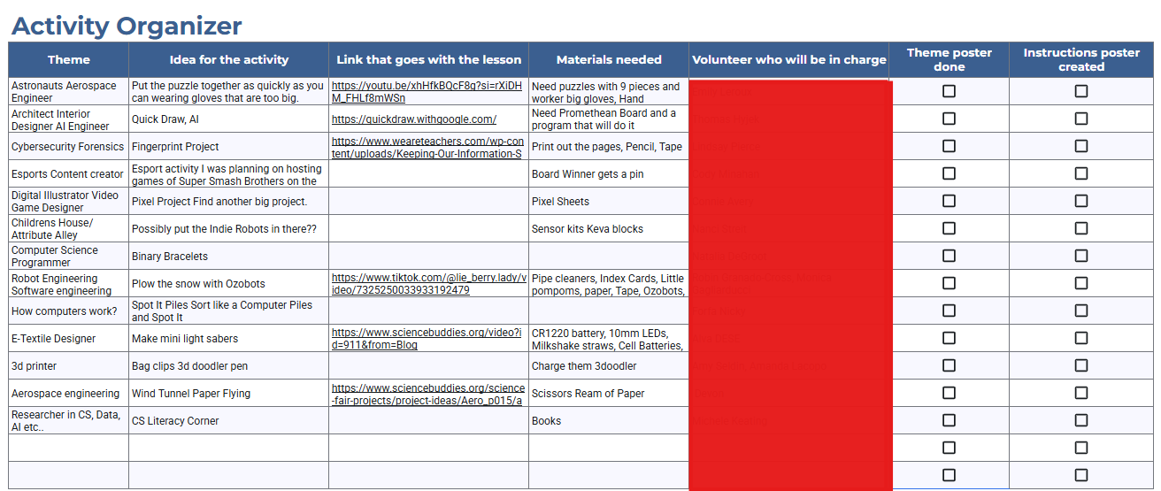 Sample of a CSED Week Schedule
