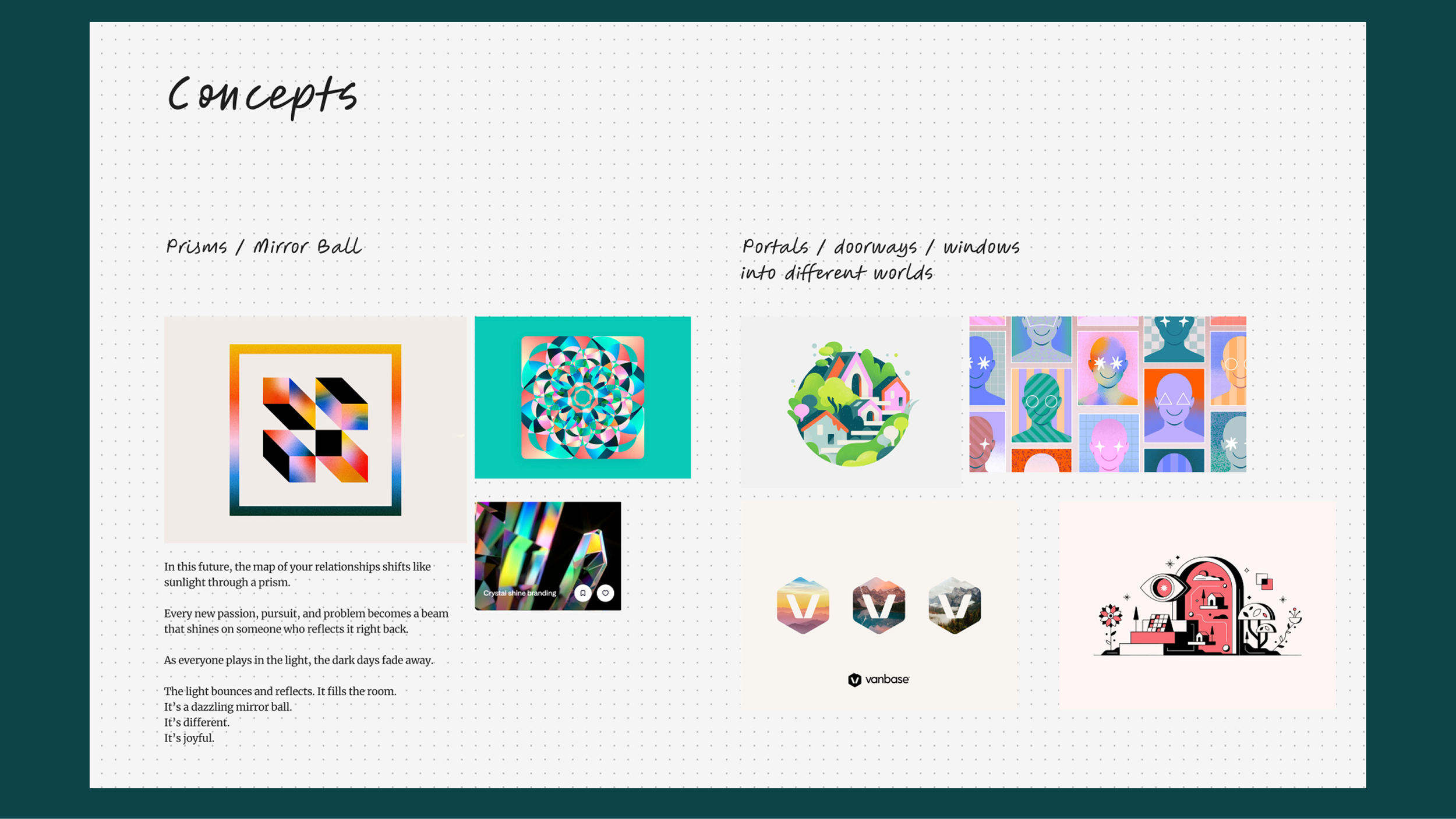 Concepts for graphic elements started with a mood board.