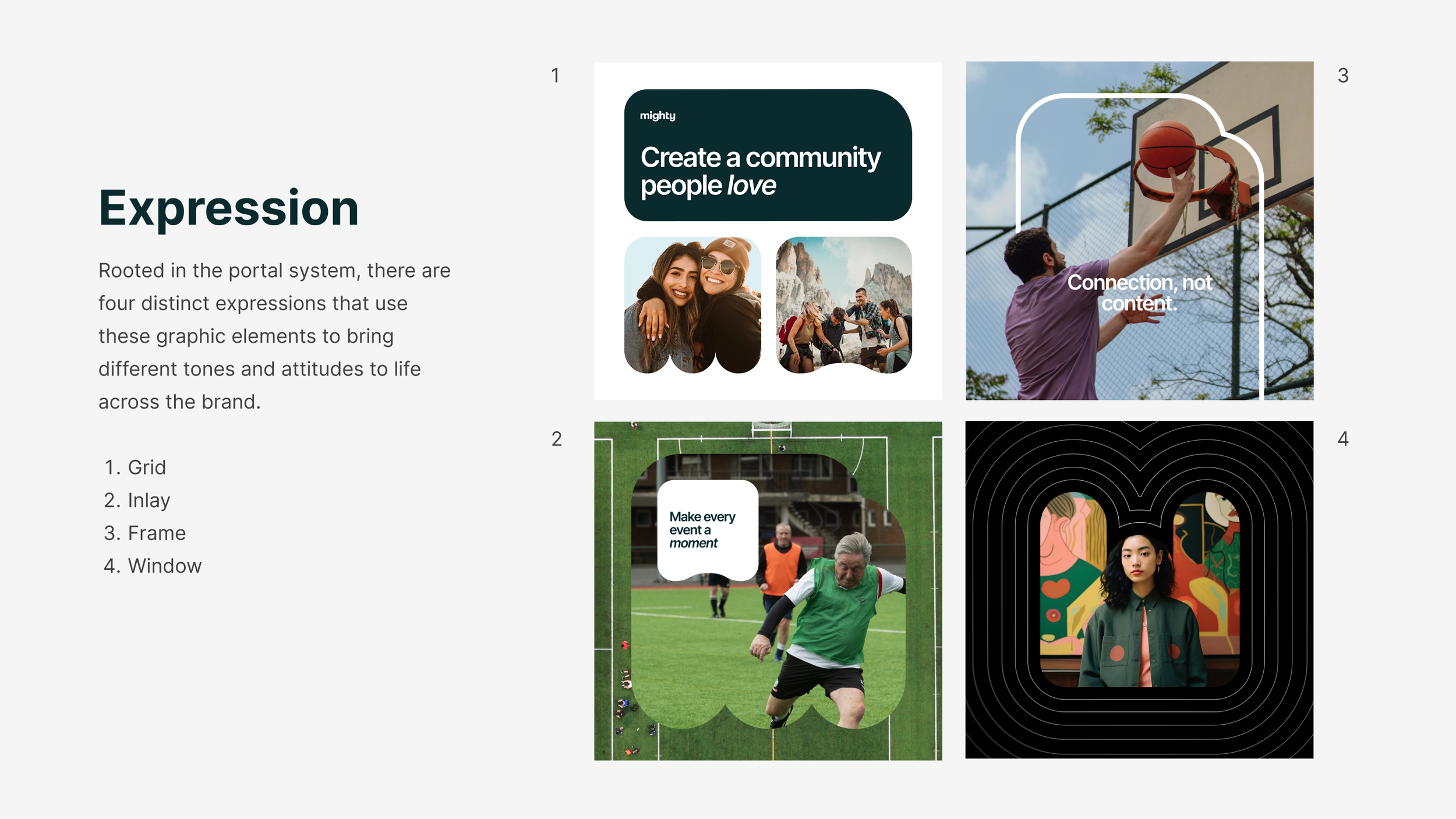 We defined four distinct expressions of the portal shapes to be used within designs.