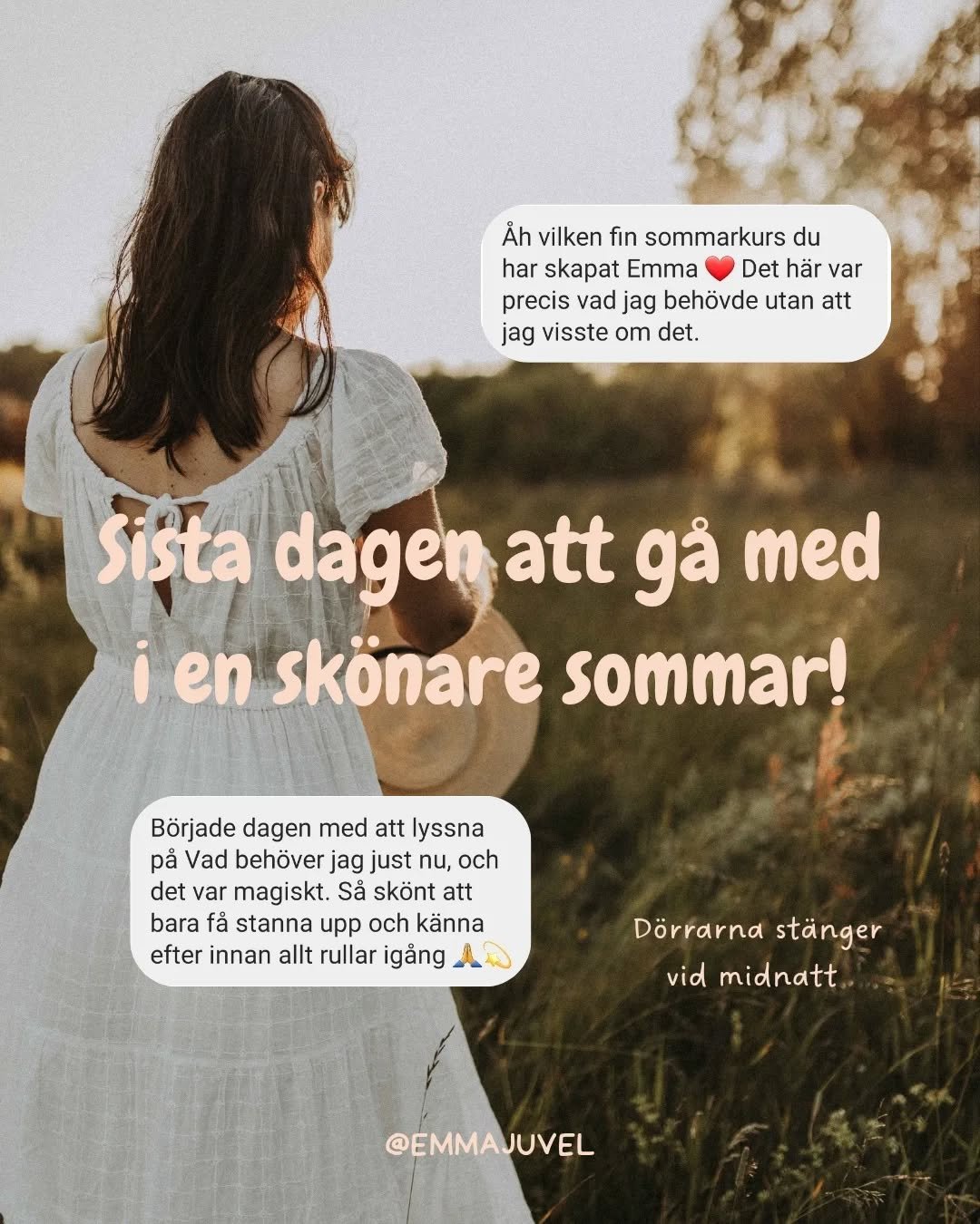 H&auml;r &auml;r en mjuk p&aring;minnelse till dig om att idag &auml;r den SISTA DAGEN att g&aring; med i EN SK&Ouml;NARE SOMMAR 💫

Min sommarkurs som &auml;r skapad f&ouml;r dig som vill utforska din sj&auml;ls l&auml;ngtan och leva helhj&auml;rtat