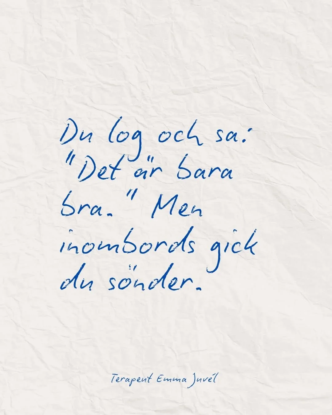 Jag hoppas att du f&ouml;rst&aring;r att du inte &auml;r trasig. Du b&auml;r bara p&aring; sp&aring;r av det du har varit med om. Av det du har &ouml;verlevt.

Och l&auml;kandet b&ouml;rjar inte n&auml;r du f&ouml;rs&ouml;ker fixa dig sj&auml;lv, som