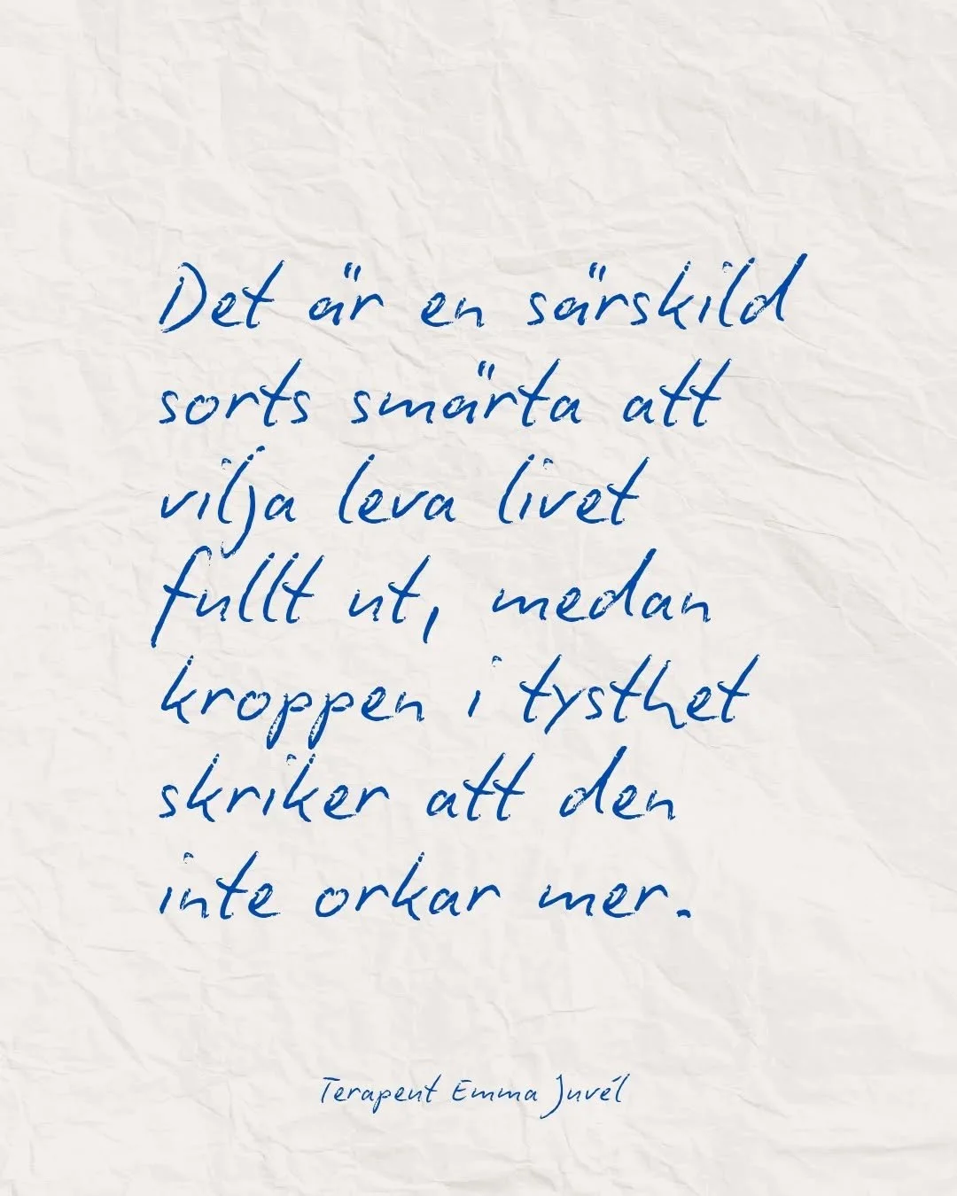 Jag hoppas att du f&ouml;rst&aring;r att du inte &auml;r trasig. Det &auml;r inget fel p&aring; dig f&ouml;r att du inte orkar. 

Du har bara burit p&aring; f&ouml;r mycket, f&ouml;r l&auml;nge, och s&aring;nt l&auml;mnar sp&aring;r i kroppen som til