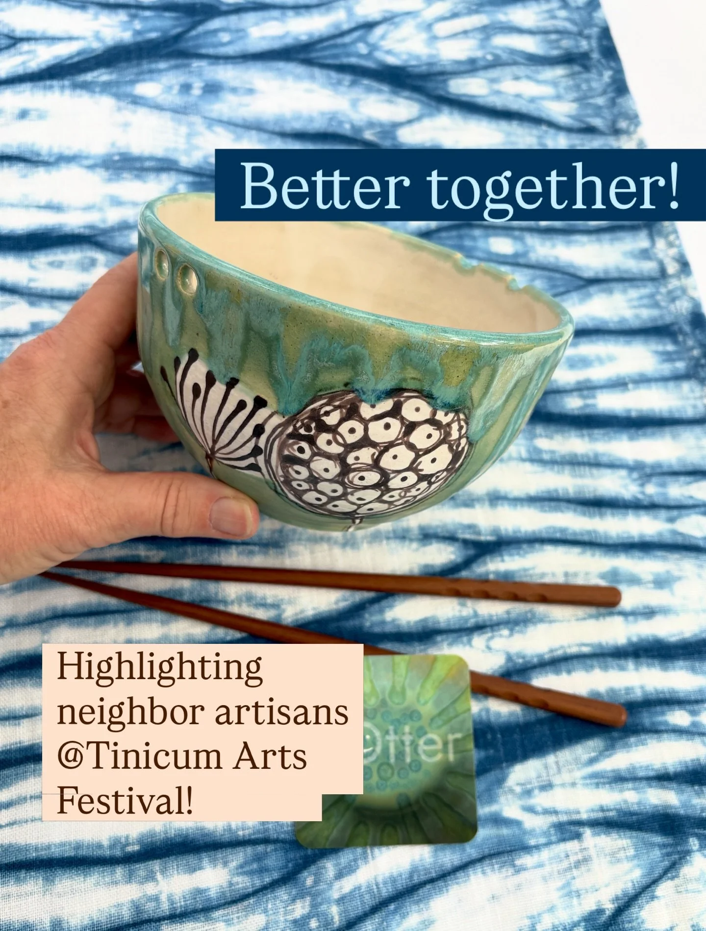 @suzdise creatives fun and functional ceramics that pair beautifully with my Shibori table linens. Come check us out and so much more at Tinicum Arts Festival today until 5pm!