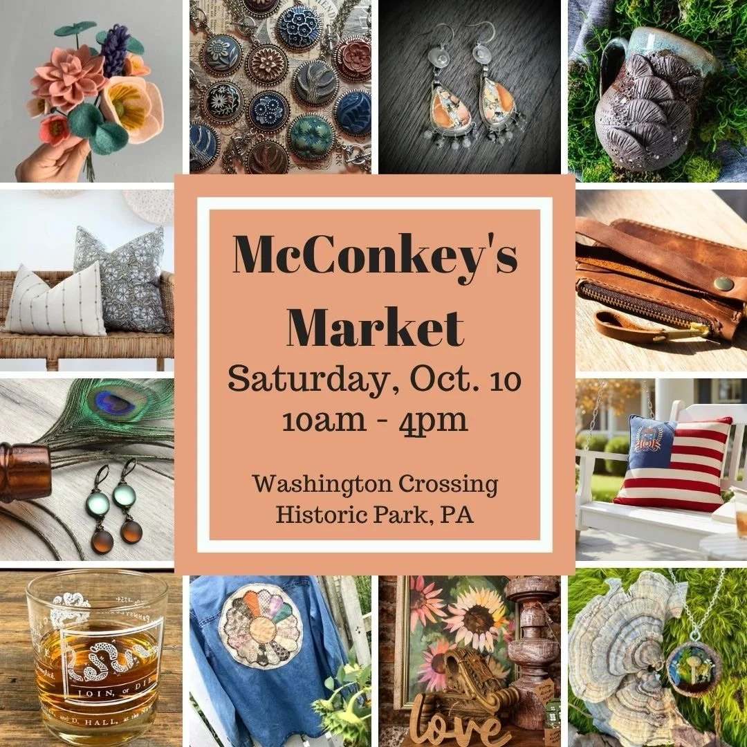 Come see over 100 creative artisans share their passions with you! October 10th  from 10am-4pm in Washington Crossing Historic Park, PA.  Food trucks and live music, too!  https://www.mcconkeysmarket.com/