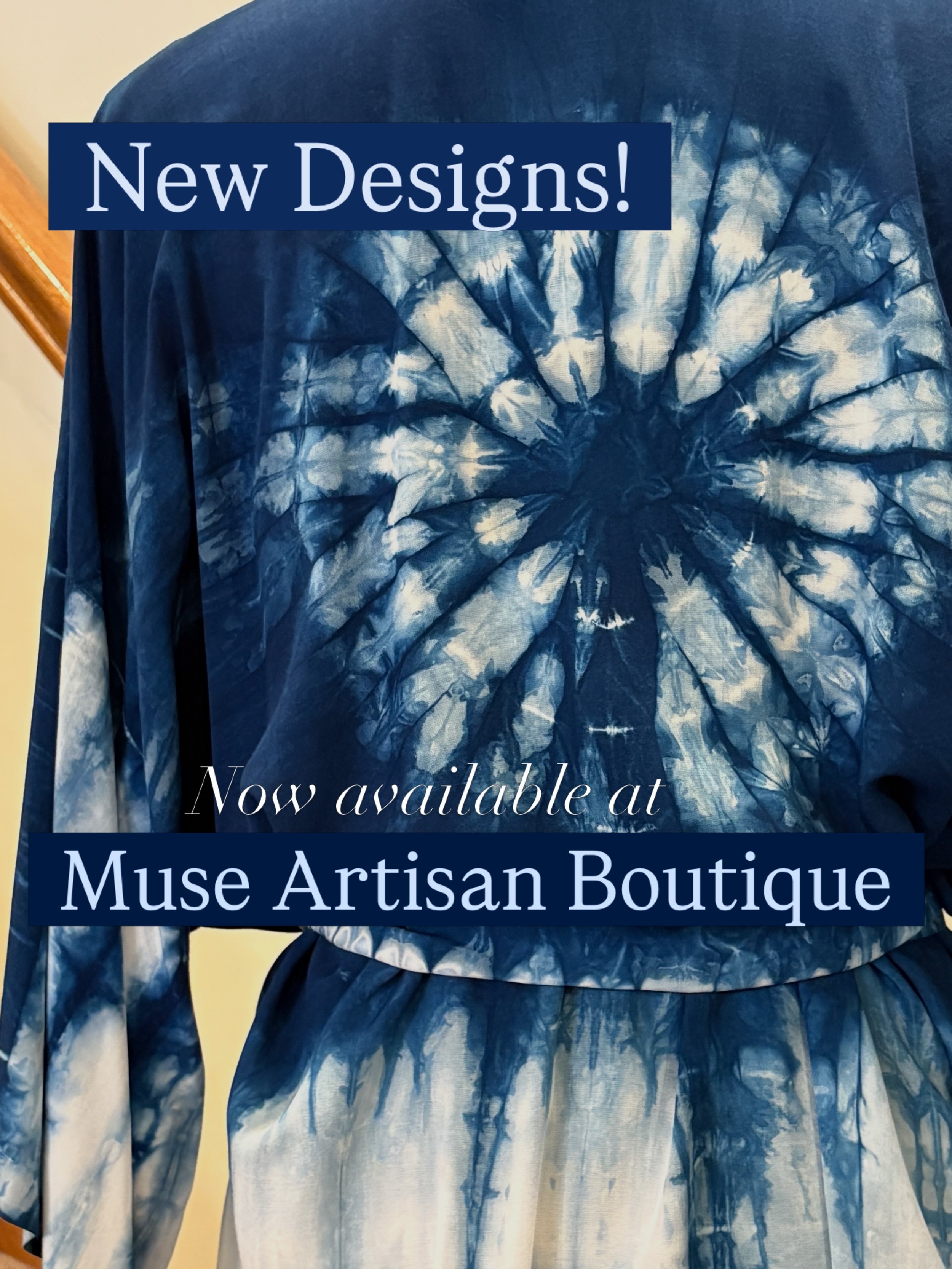 Hand-dyed Indigo Shibori @museartisanboutique! Check out the new designs I brought them - just in time for your Fall gift needs and holiday shopping. Wrap you loved one in a cozy Kimono or beautifully patterned scarf this holiday. Muse offers so many
