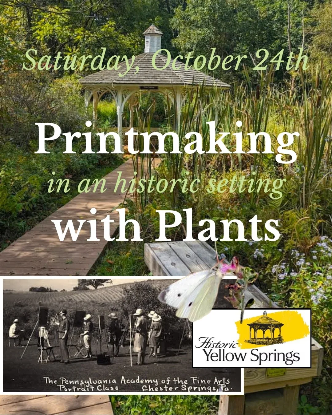 Discover printmaking this Fall!  Be inspired by AND print directly with leaves, flowers and more @historicyellowsprings. Create both Monprints and Linocuts.  You&rsquo;ll leave with many beautiful prints to frame or share!  Click the link in my bio o