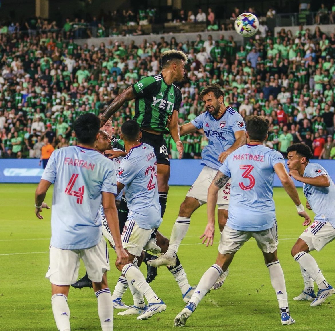 Julio Cascante winning a header vs FC Dallas

Shot by : Tony Fuentes