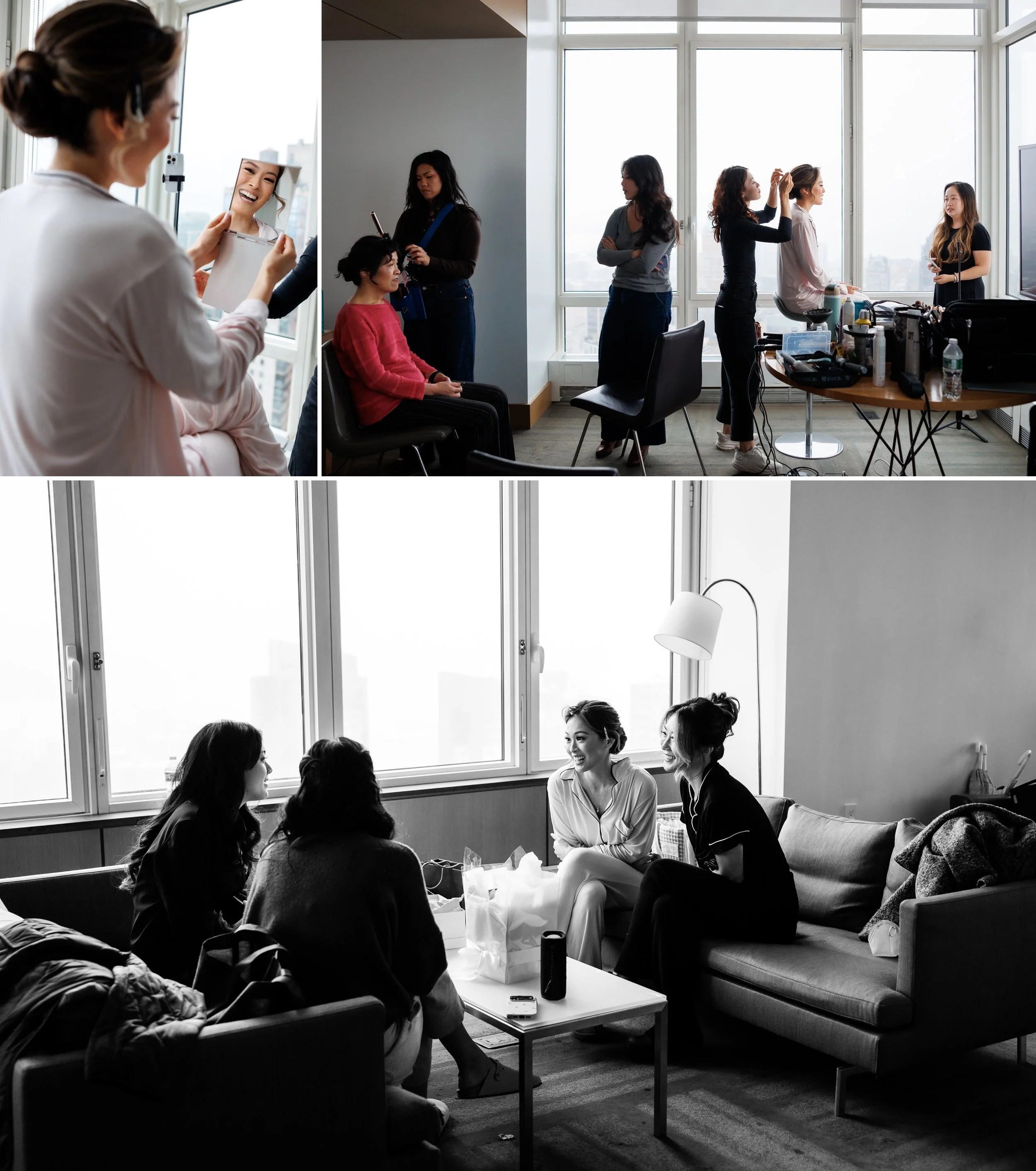  Bride getting ready with friends before wedding at the Ace Hotel 