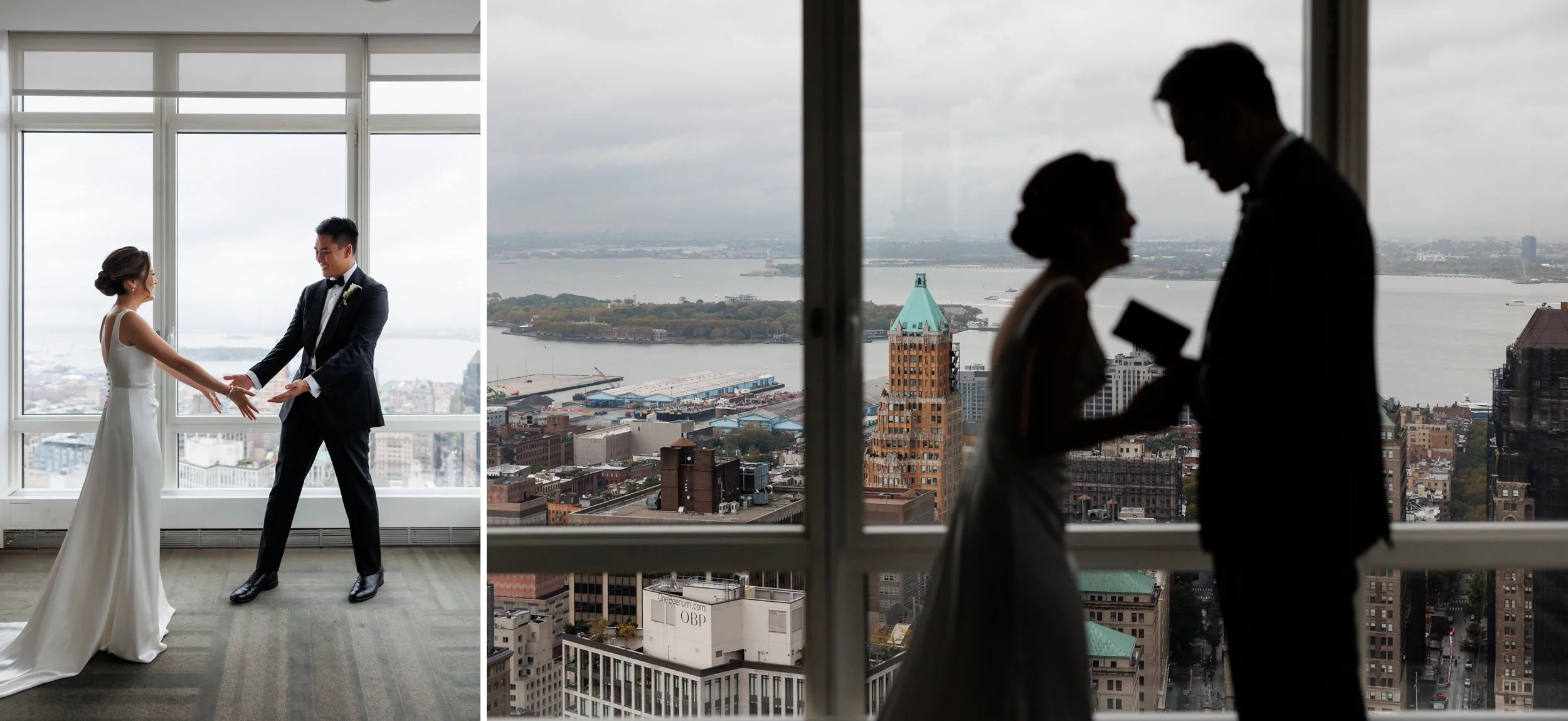  Couple’s first look before wedding ceremony, and couple exchanging private vows before the ceremony. 