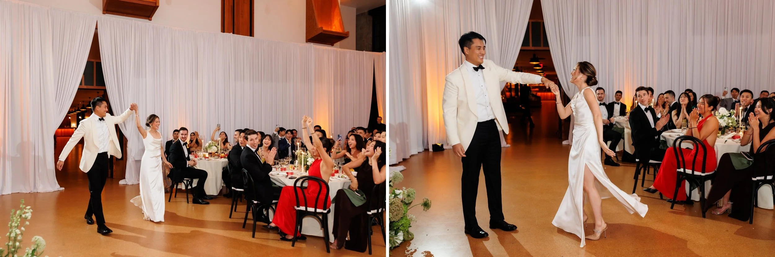  Couple enters the reception room for their first dance 