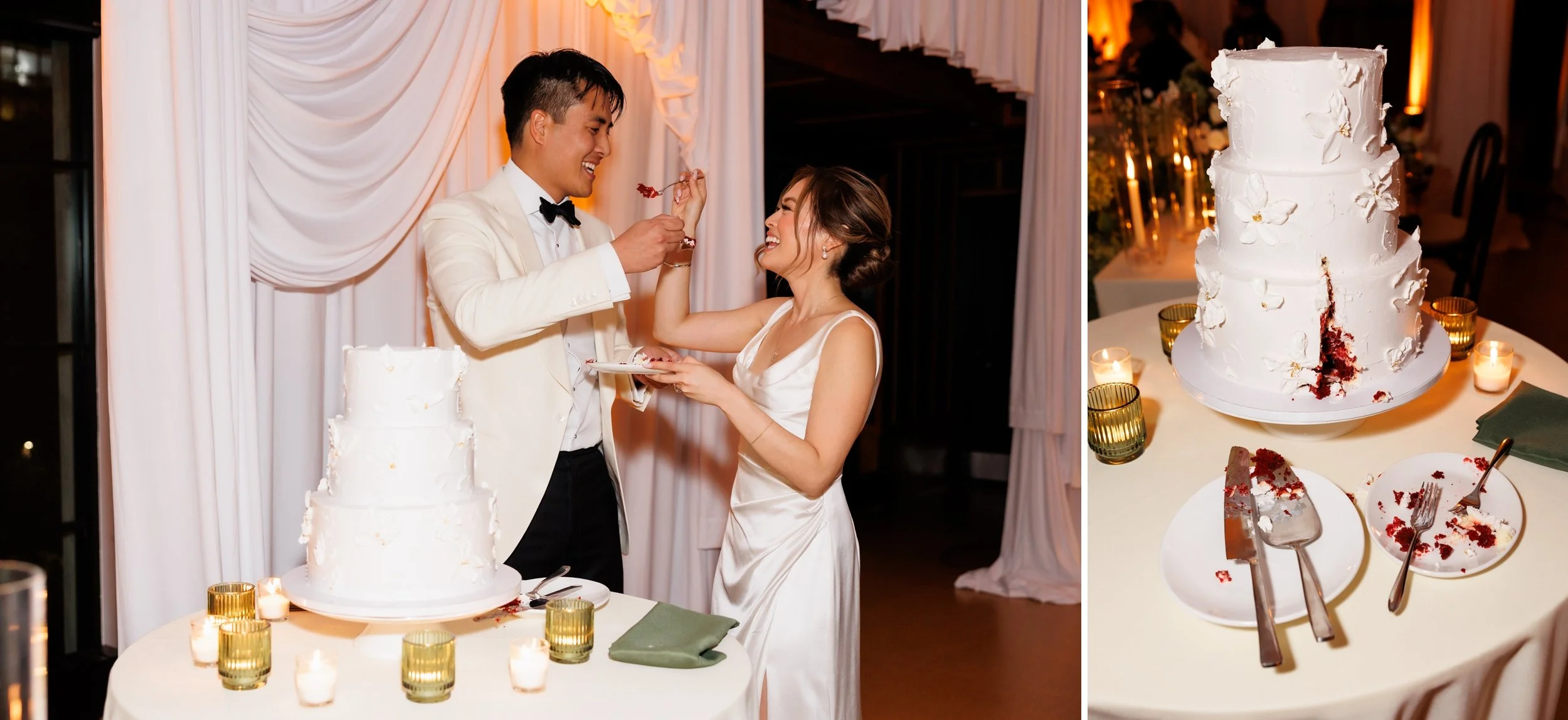  Couple feeds each other a bite of their wedding cake 
