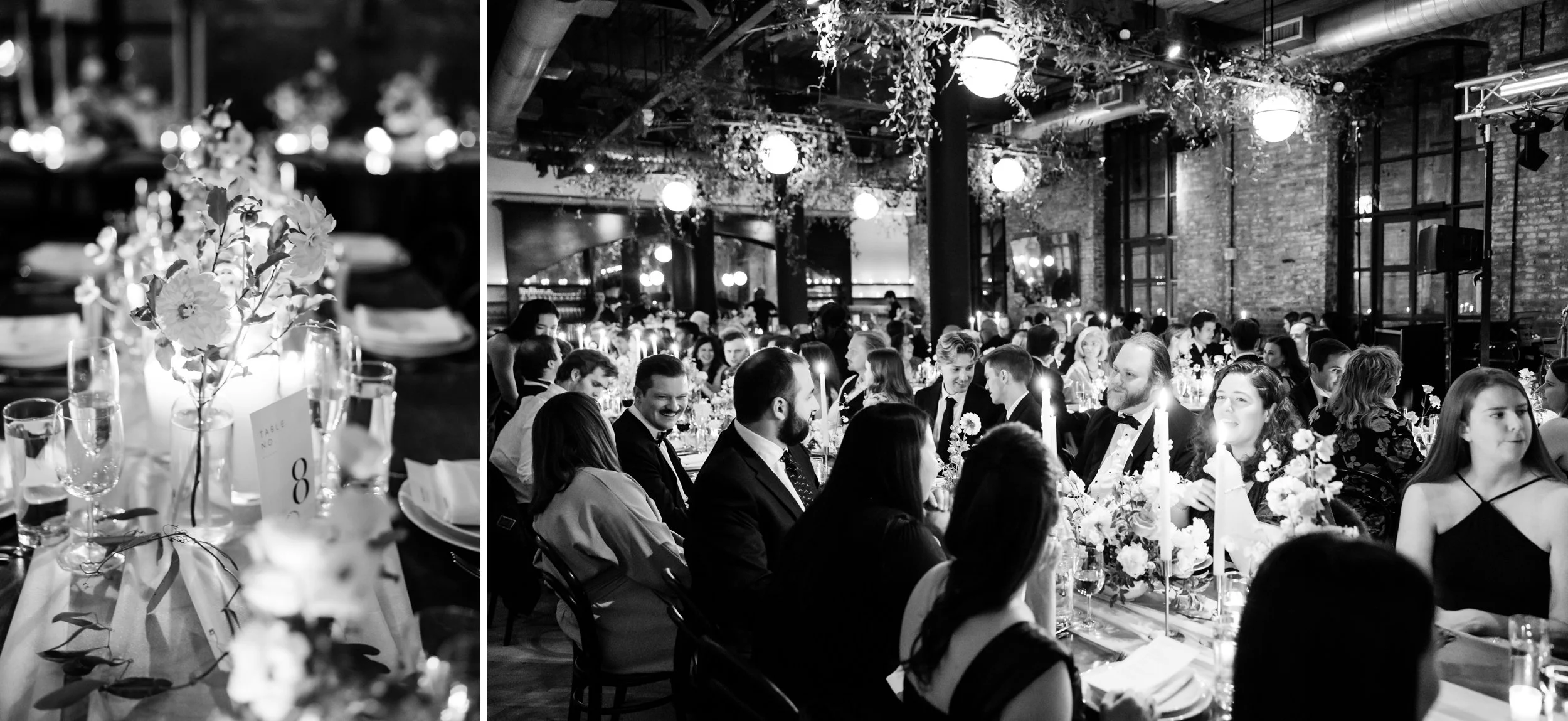  Guests talk over a candlelit dinner 