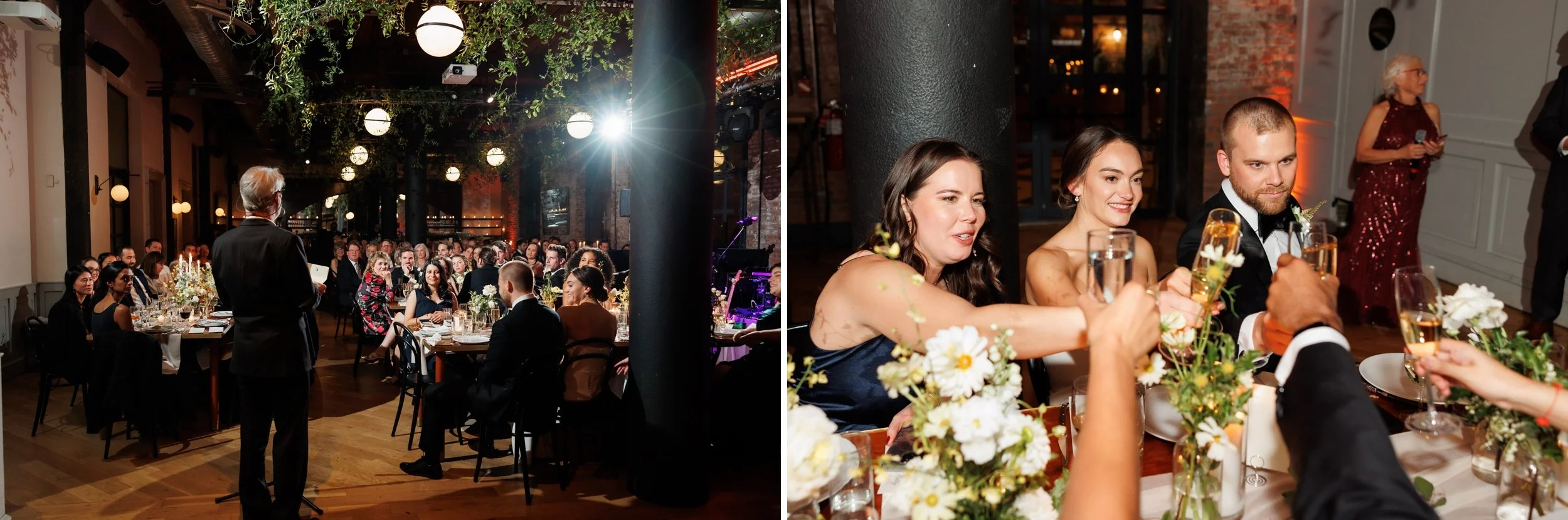  Wedding guests raise glasses in toast  