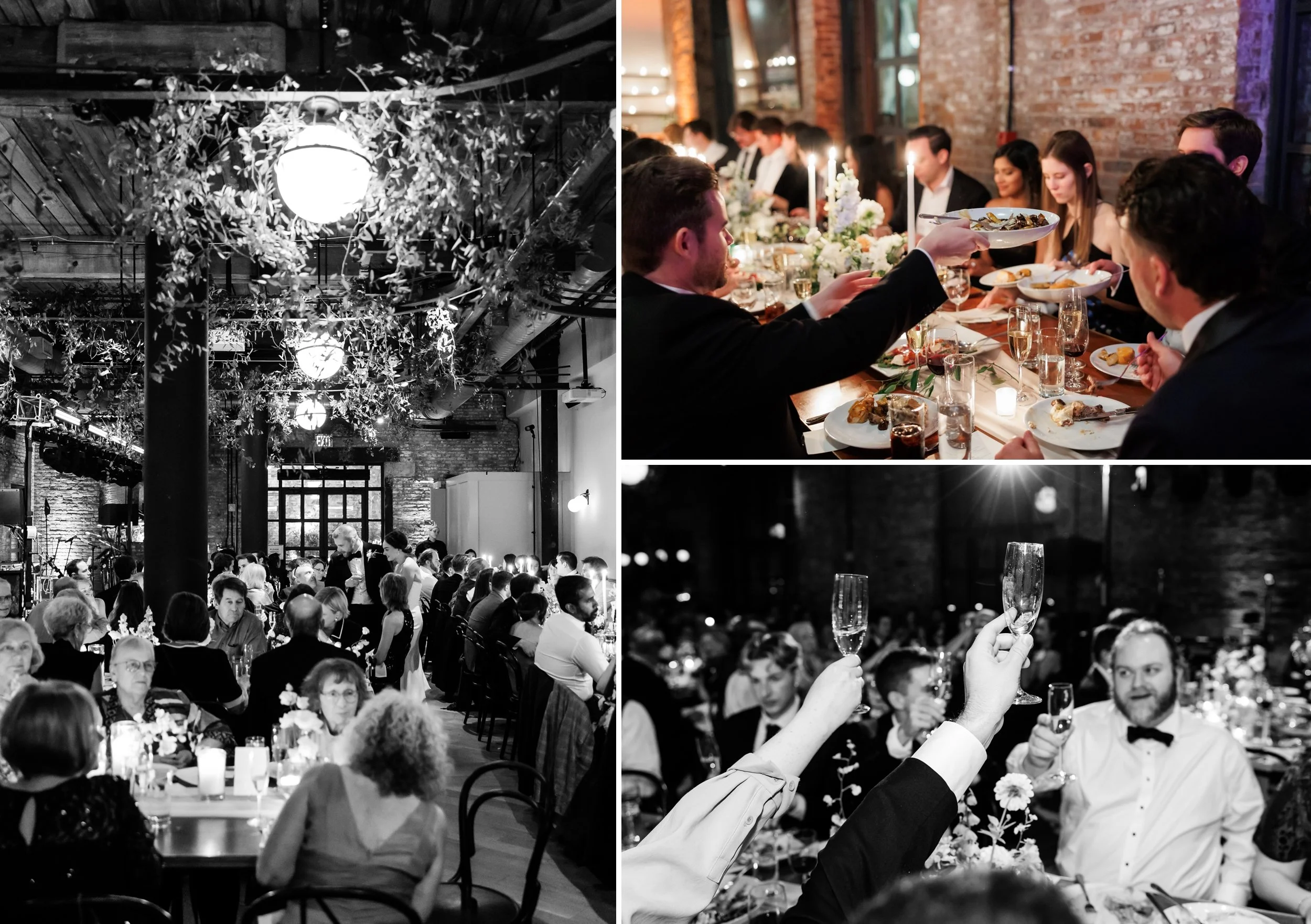  Wedding guests enjoying a candlelit dinner 