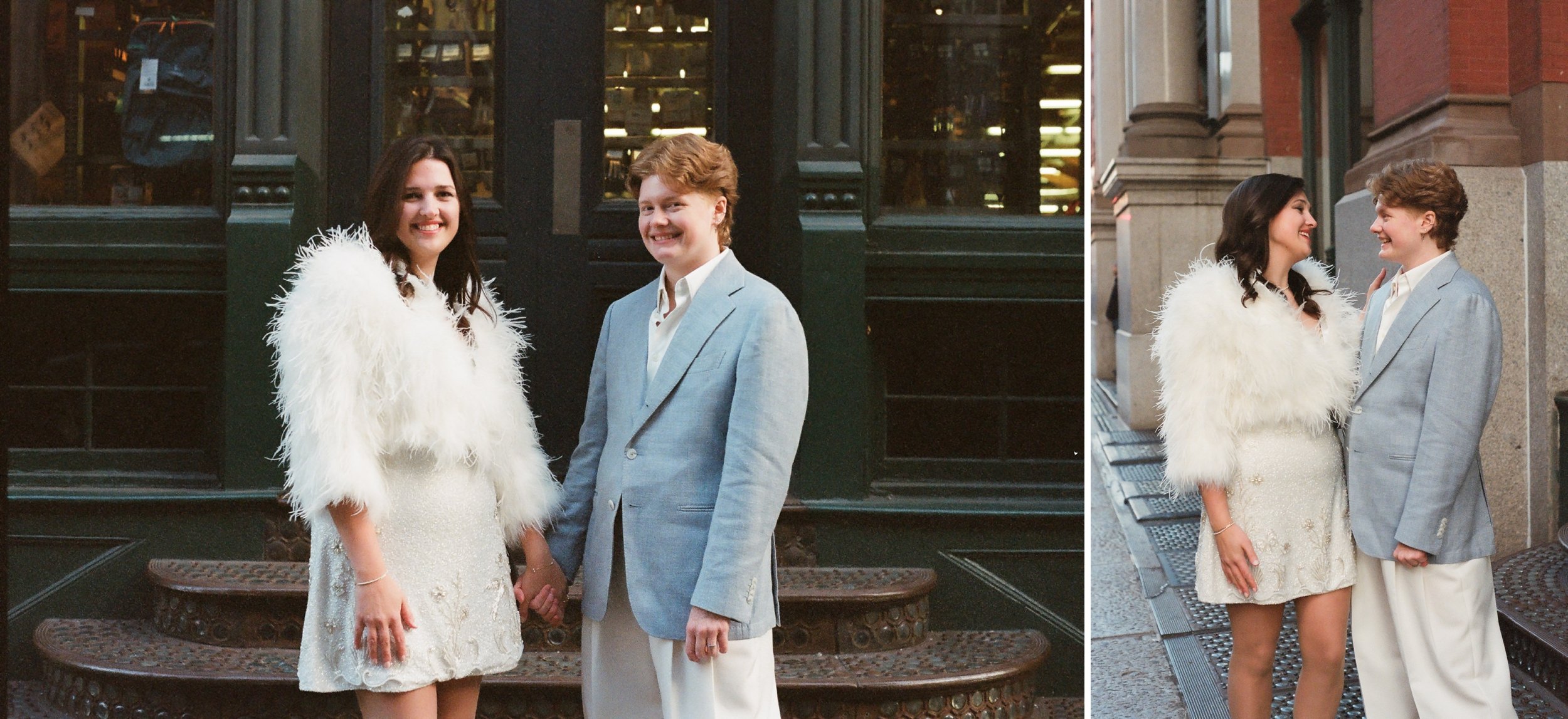 Film photo of couple holding hands on the streets of SoHo