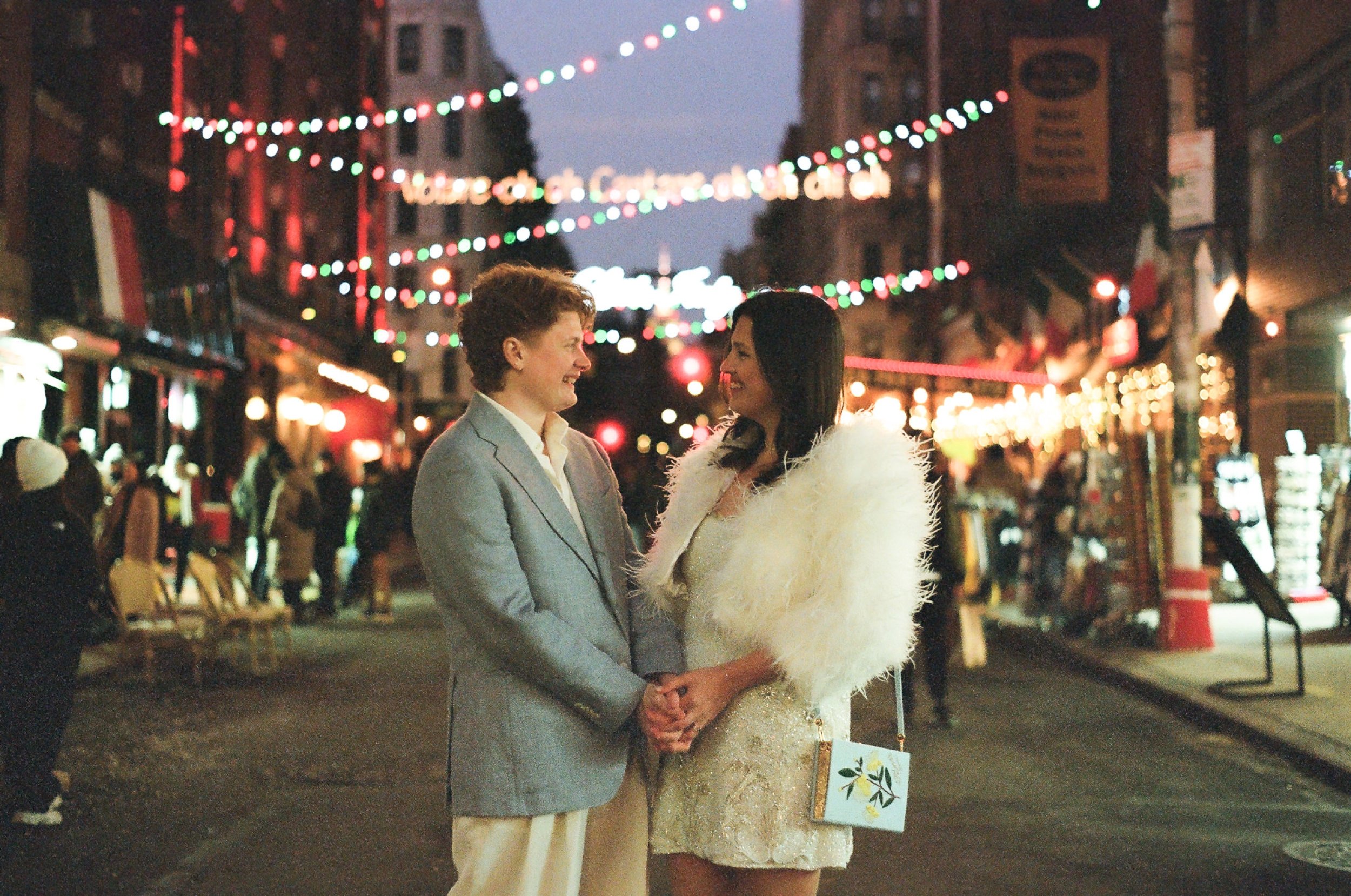 Film photo of couple on street during the Feast of San Genaro