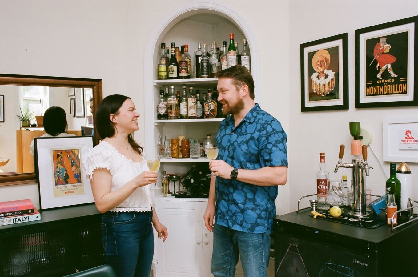 Hayley and Tom&rsquo;s engagement session on film. My favorite way to capture engagement photos: starting at your home and exploring your neighborhood together. Shot on #portra400 and developed/scanned by @bleekerdigital