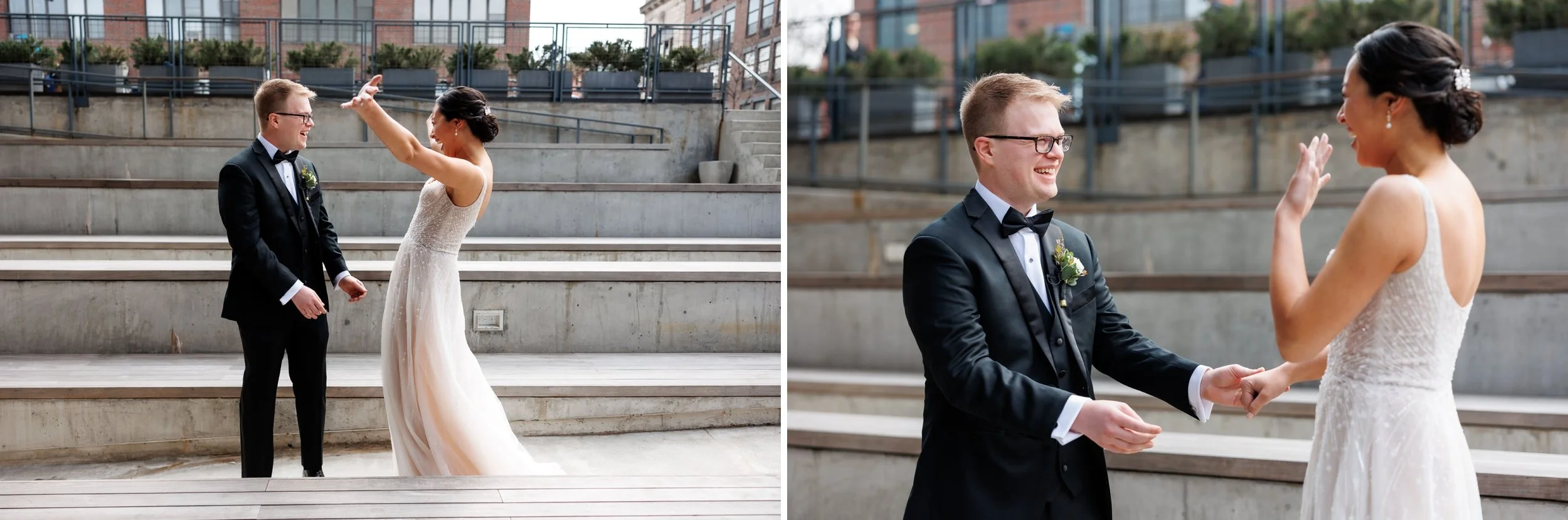 Couple does first look on wedding day in Williamsburg Brooklyn