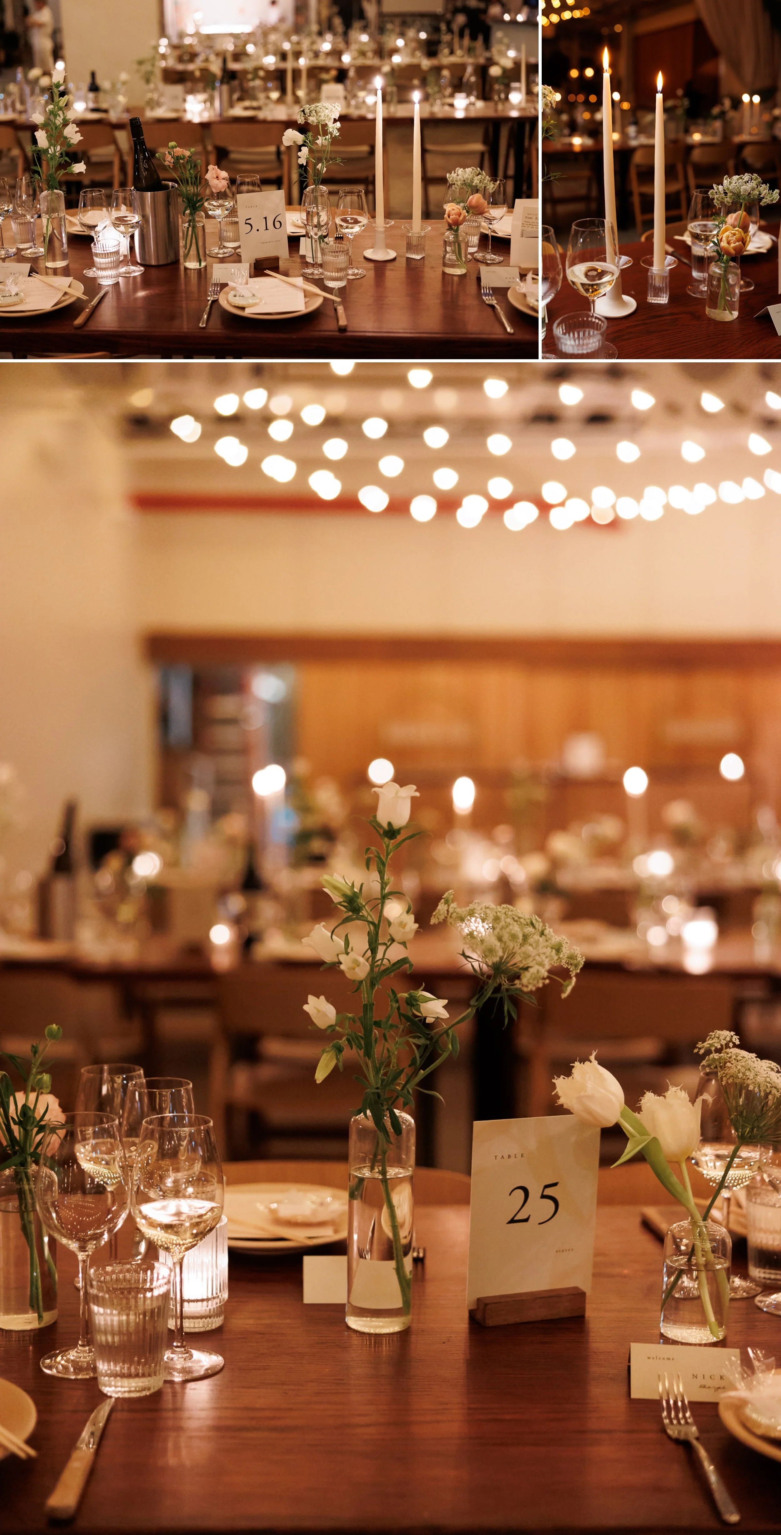 Reception decor and candles for a wedding at Rule of Thirds Brooklyn