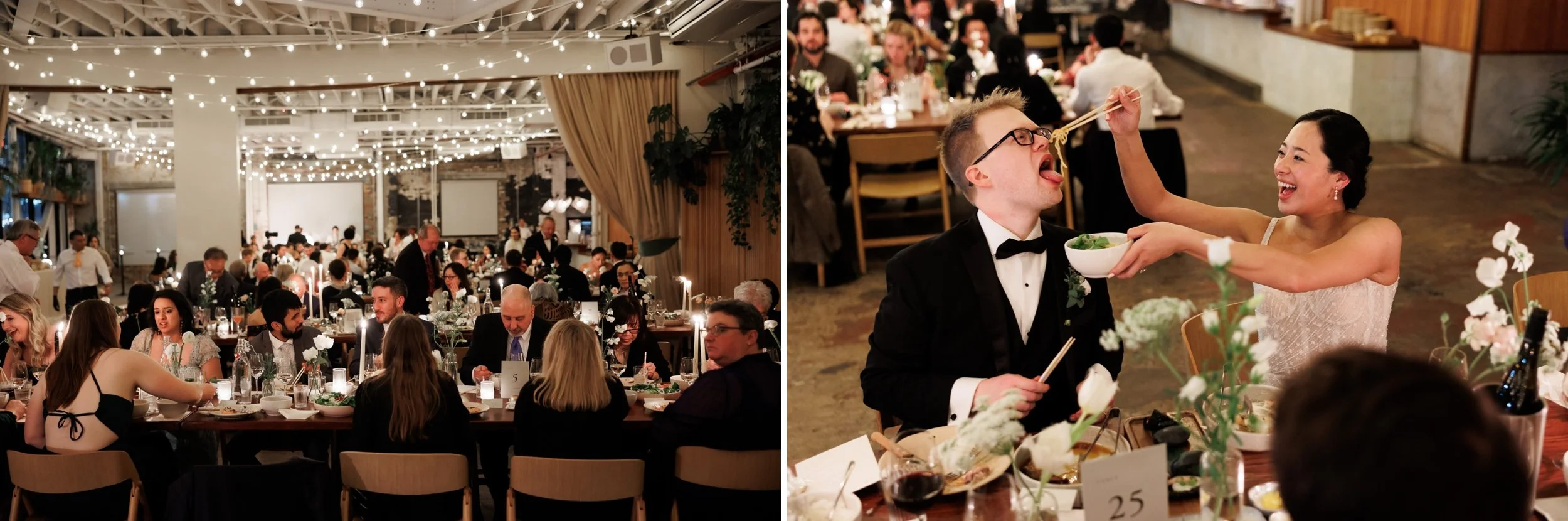 Guests enjoying the meal at a wedding at Rule of Thirds