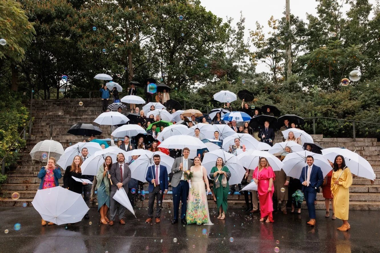 I actually find a rainy wedding day so romantic and fun. It just takes umbrellas, a good attitude, and a willingness to get a bit damp and you can create some amazing memories and get great photos out of the deal. It absolutely poured during Austin a