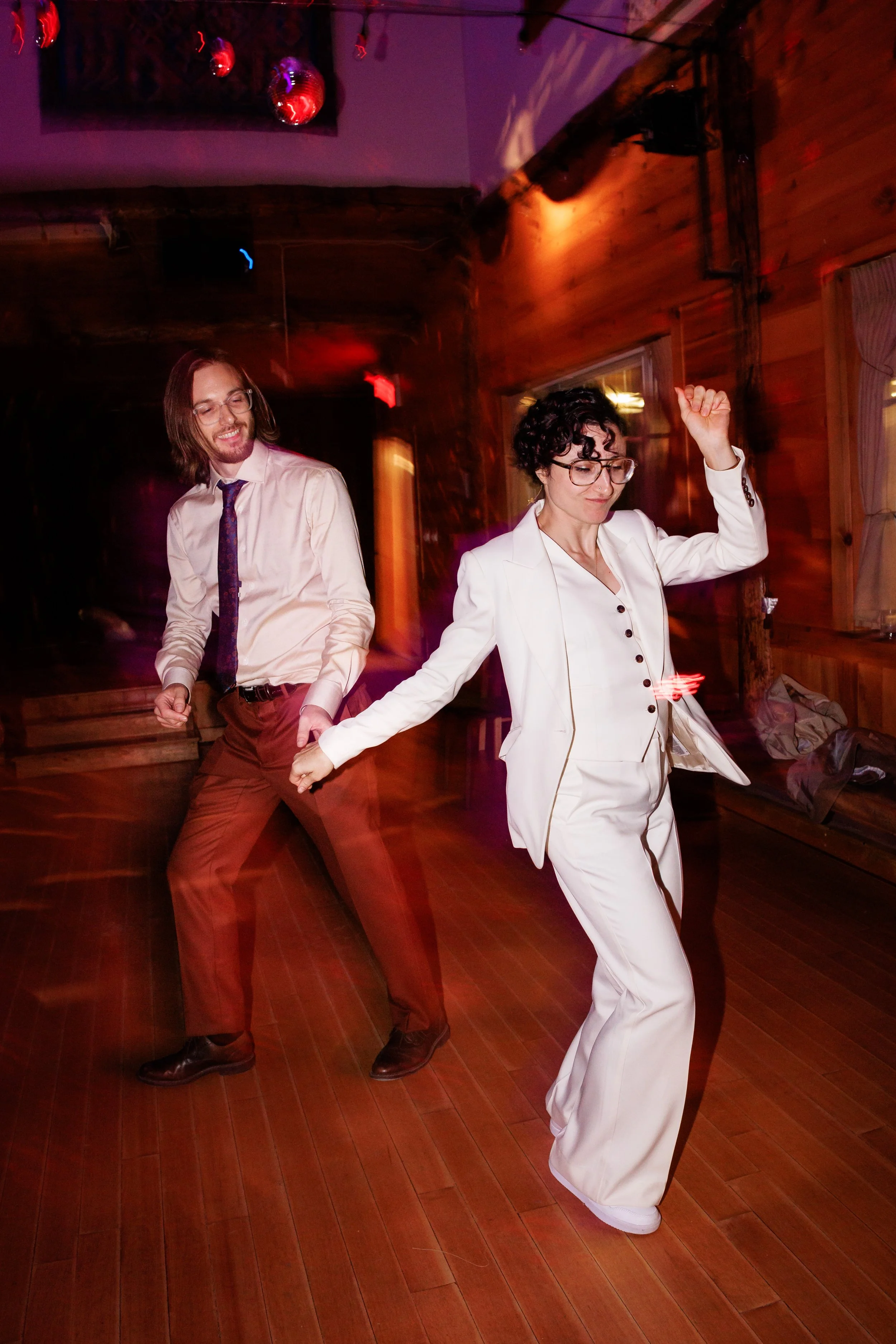 Couple dances during their wedding after party at the Ashokan Center