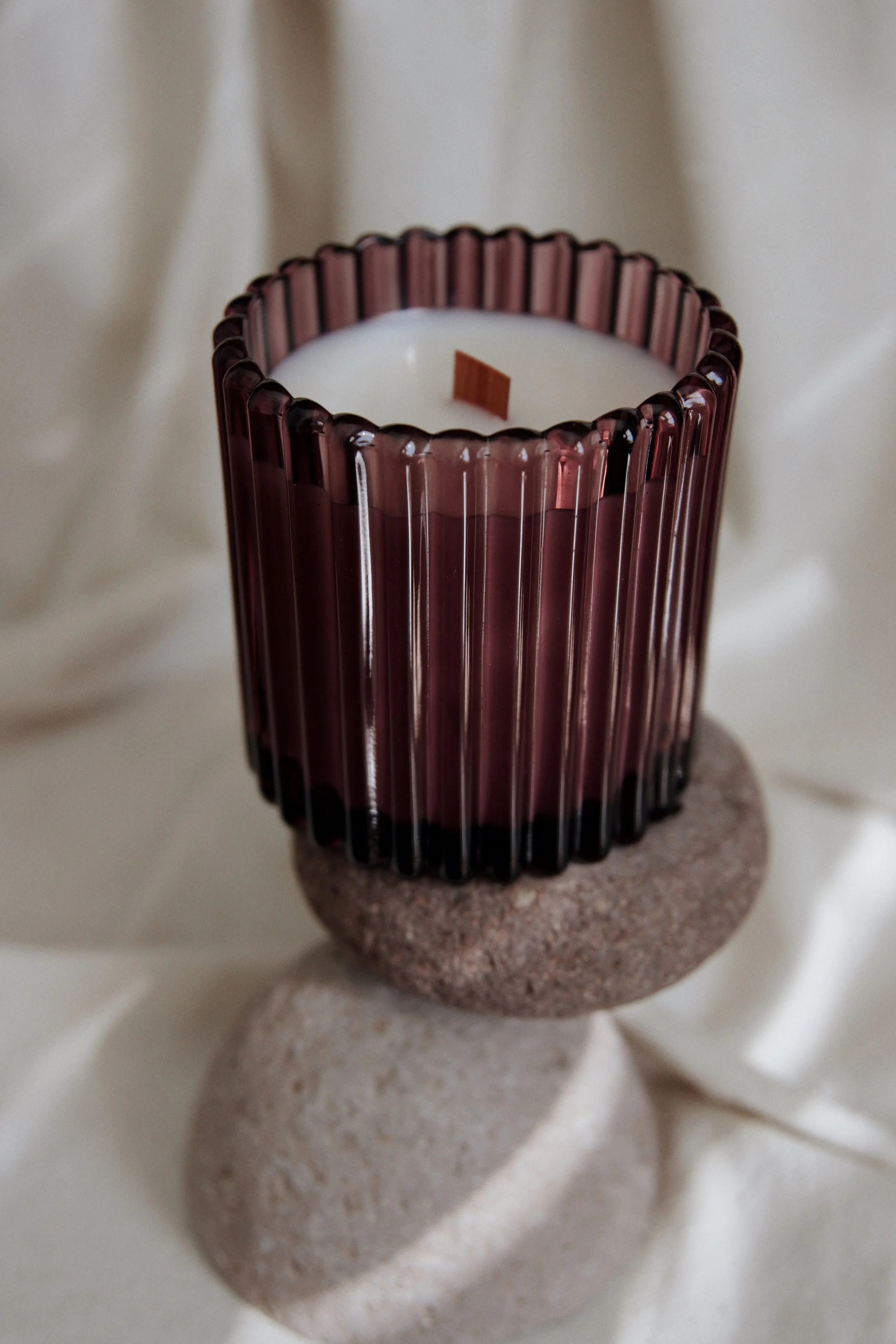Old Money 8 oz Soy Wax Candle in Ribbed Maroon Glass Jar | Santal & Cardamom