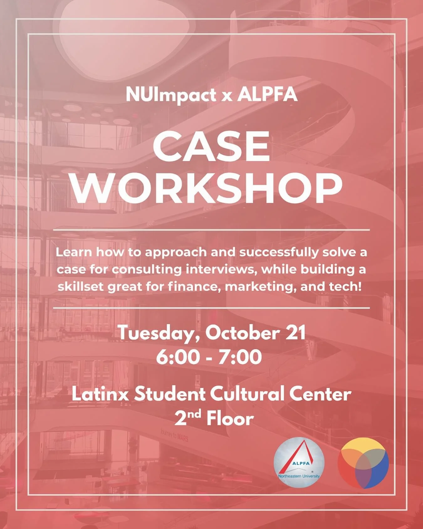 We are teaming up with ALPFA for a casing workshop next Tuesday from 6-7PM! Join us to fine-tune your casing skills and learn to approach business problems problems like a pro.