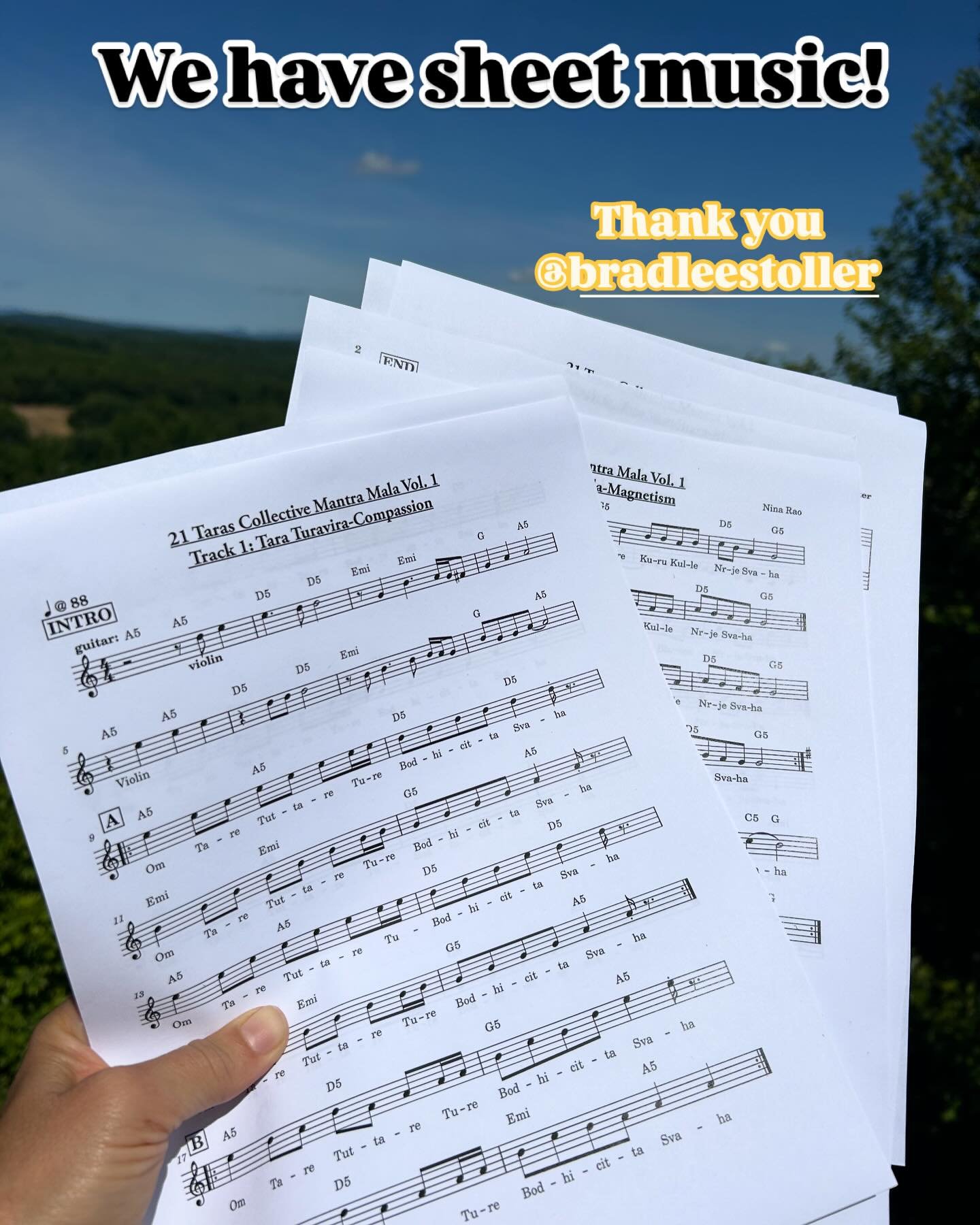 We have sheet music! Thank you to @bradleestoller for skillfully giving written form to the melodies found on &ldquo;Mantra Mala Vol. 1.&rdquo; Copies of the sheet music will be available at our album release concert on June 15 at the Alembic in Berk