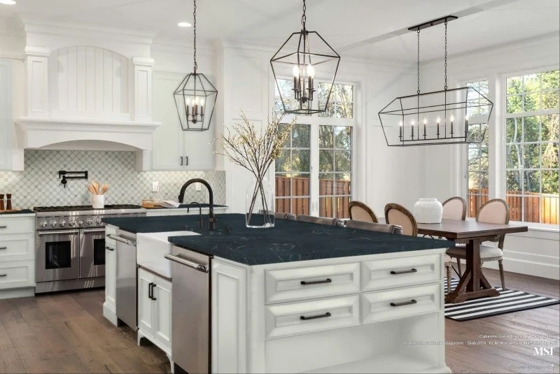 Black Soapstone - MSI Surfaces - fresh linen cabinets