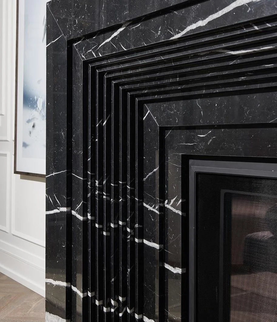 Nero-Marquina-Marble-Cava Surfaces - Fireplace