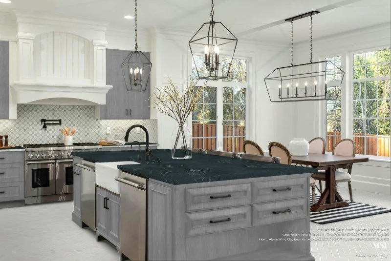 Black Soapstone - MSI Surfaces - grey walnut cabinets