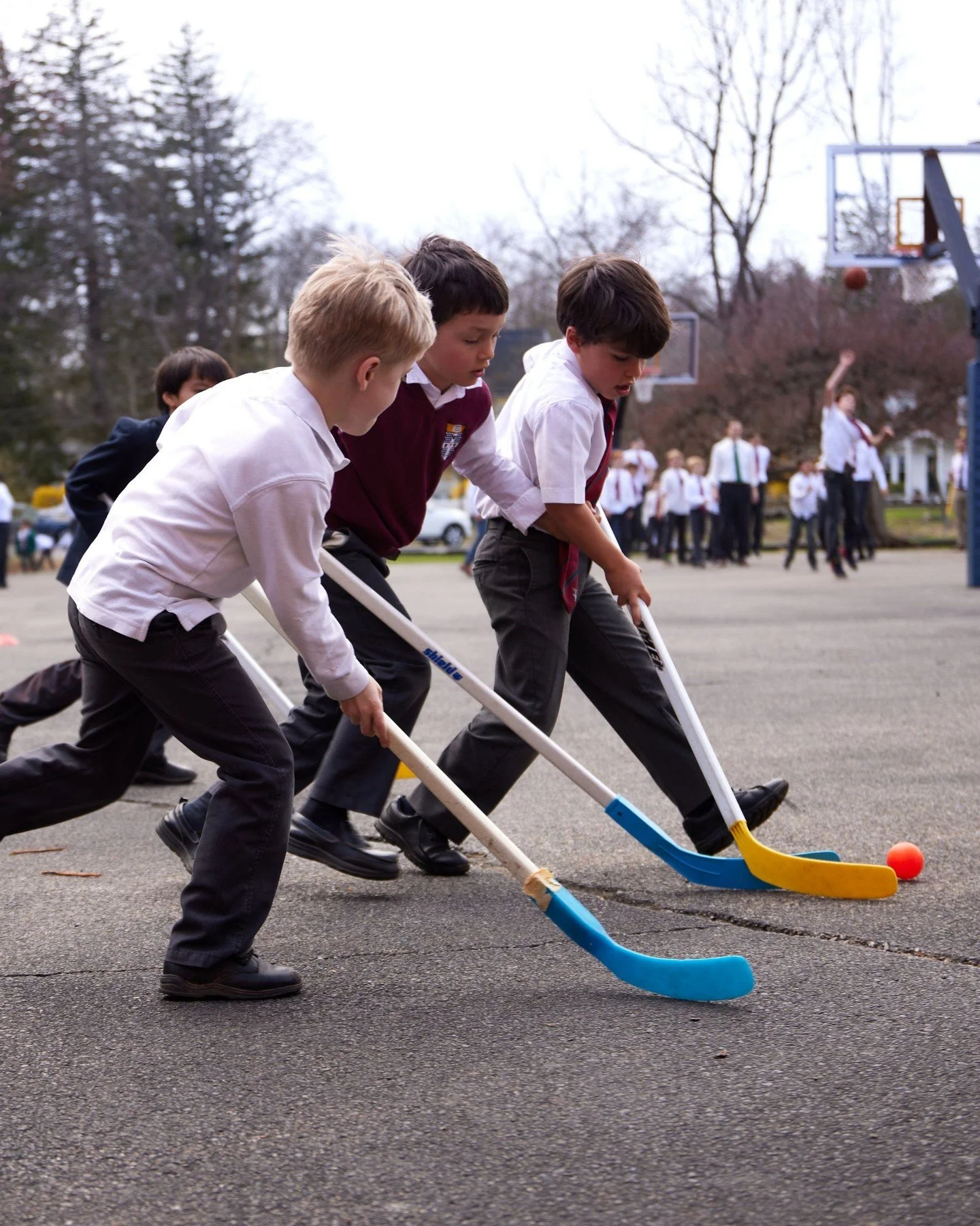 Game faces on! These students are giving it their all, learning the value of teamwork, effort, and sportsmanship. Many thanks to Mr. Simonetti who taught us all floor hockey last year!