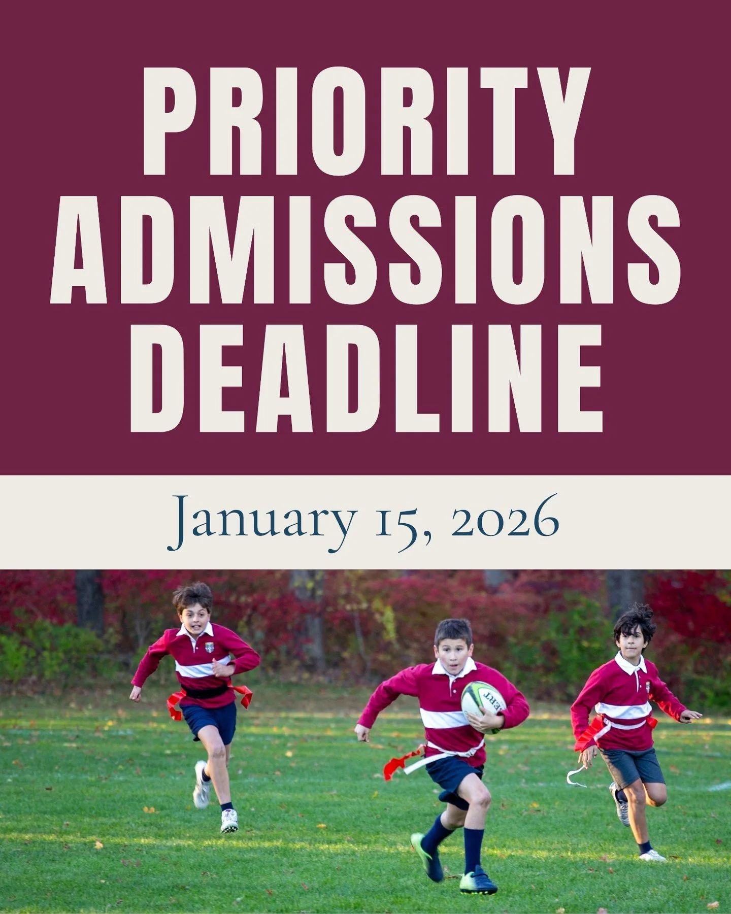 Run don't walk! Our preschool and kindergarten classes are almost full and will soon move to a waitlist. A reminder that priority admission for all grades is January 15th. Be sure to schedule your tour and submit your application!