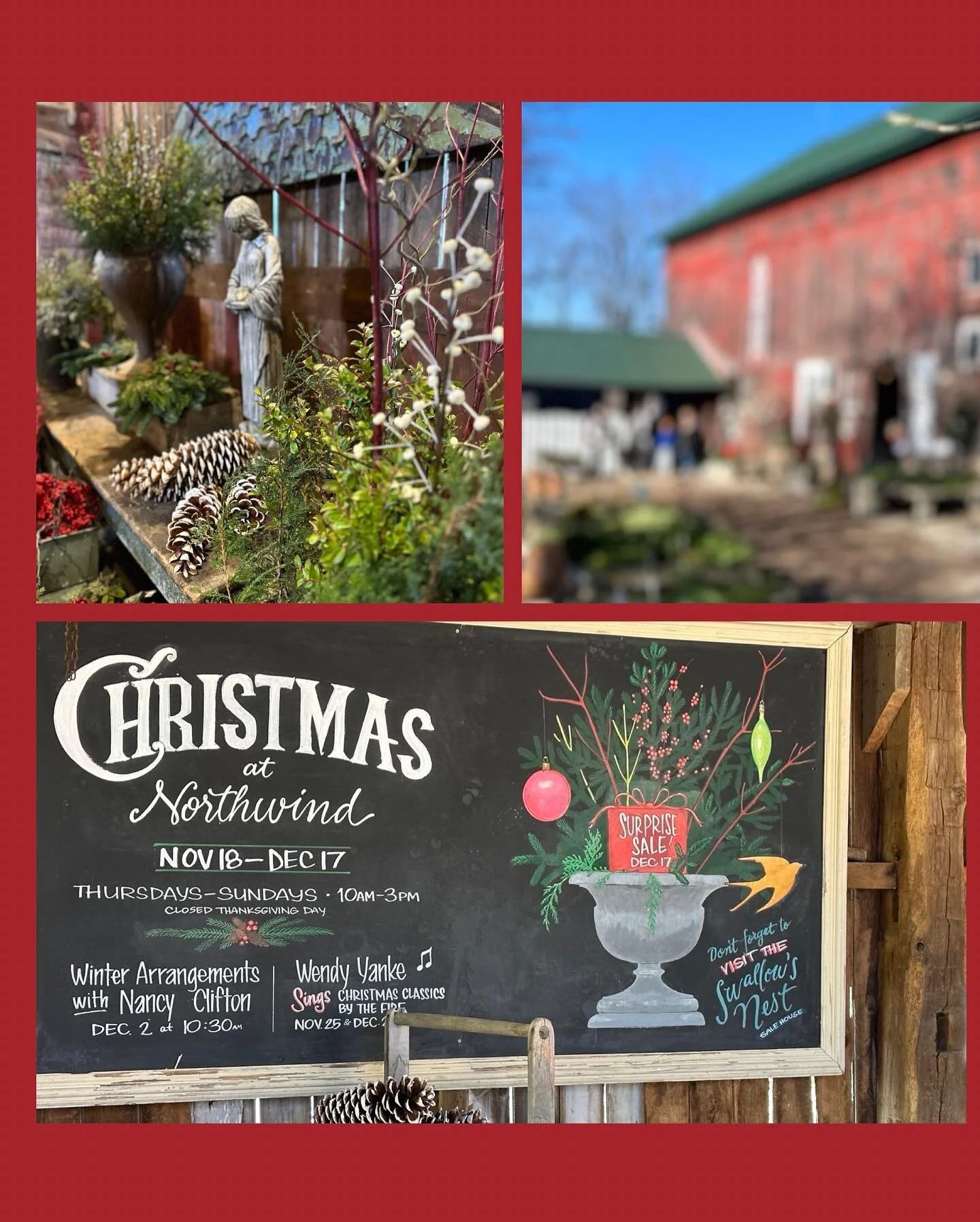 The magic✨of the holiday season awaits you at our Christmas Shoppe!

We&rsquo;ll be open at 10 on Friday - the fire will be going and the barn will be stocked with holiday treasures. See you at the Farm!
#northwindperennialfarm 
#shoplocal 
#christma