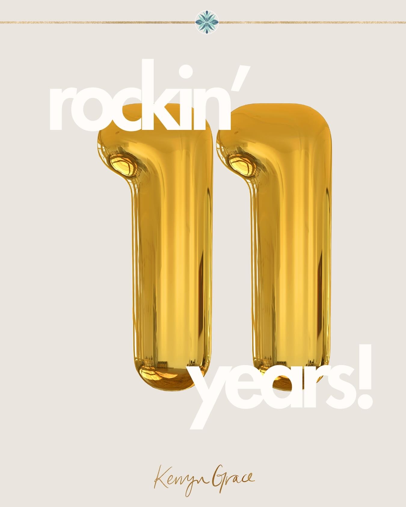 𝗘𝗹𝗲𝘃𝗲𝗻. 𝗪𝗵𝗼𝗹𝗲. 𝗬𝗲𝗮𝗿𝘀.⁣
This month marks 11 years since I registered my ABN and welcomed my very first client into what would become Kerryn Grace.⁣
⁣
Eleven has always held a special meaning for me &mdash; our wedding date was 11/11/22