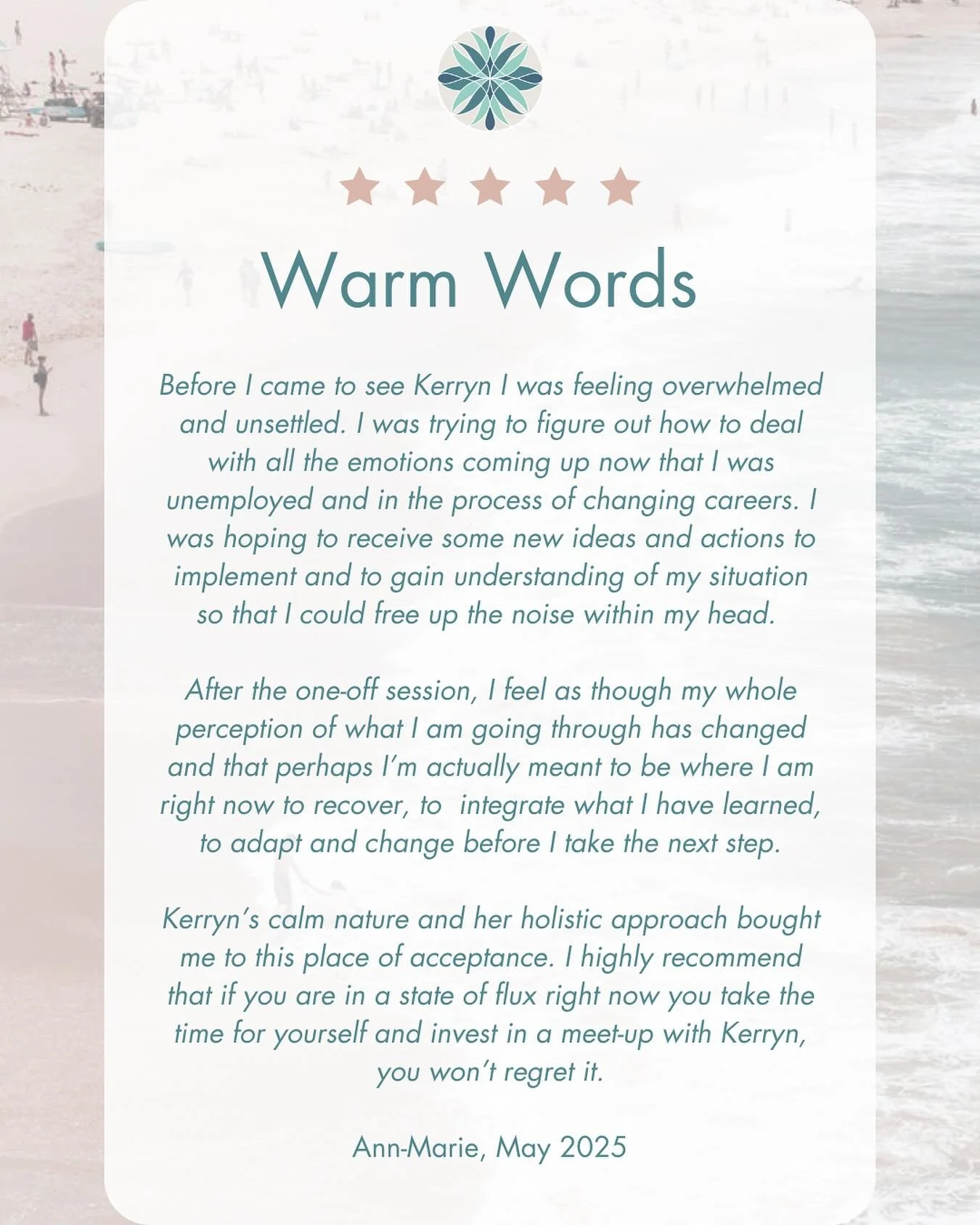 There&rsquo;s something really special about what can shift in just one conversation. ⁣
⁣
This beautiful reflection came from Ann-Marie after her one-off session with me last month - at a time when she was navigating the uncertainty of a career chang