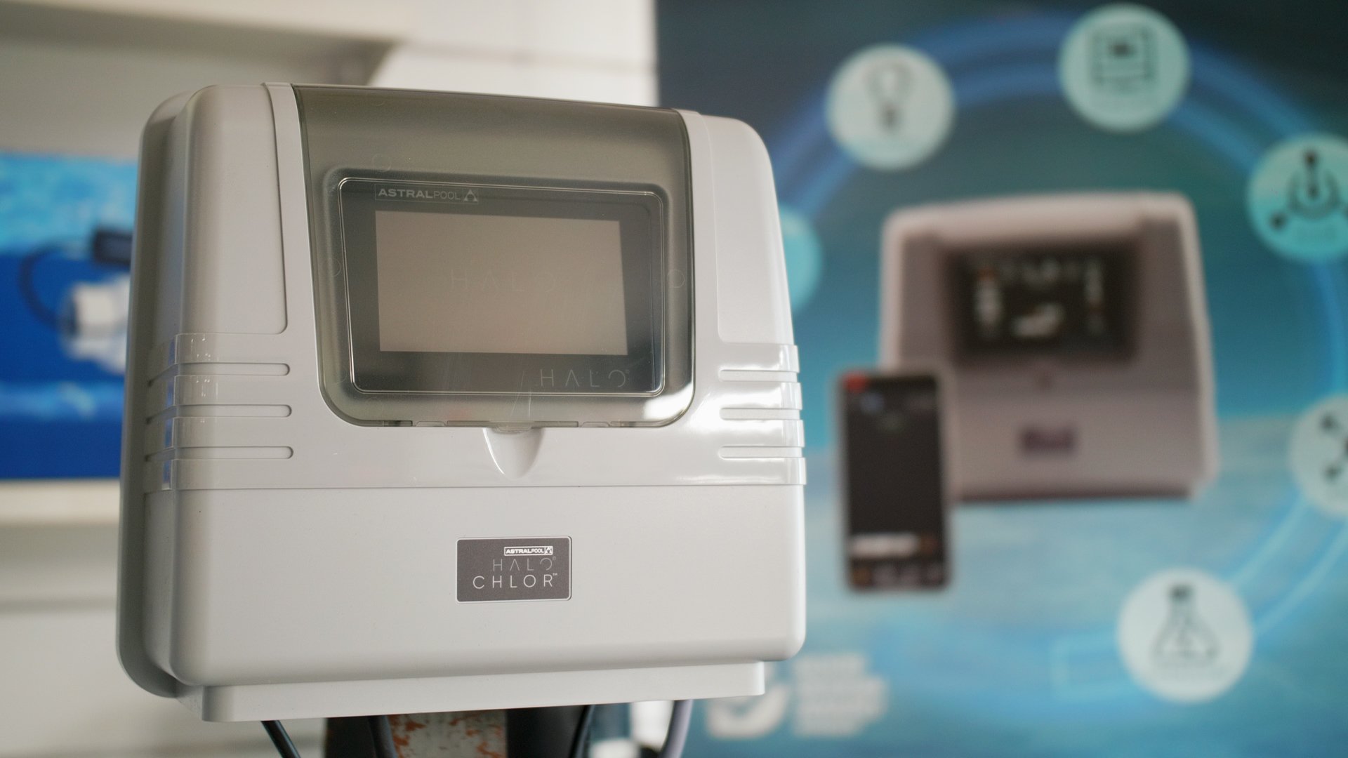 Countrywide Pools use high quality equipment such as AstralPools Halo Chlorinator shown here which offers high level of pool automation.