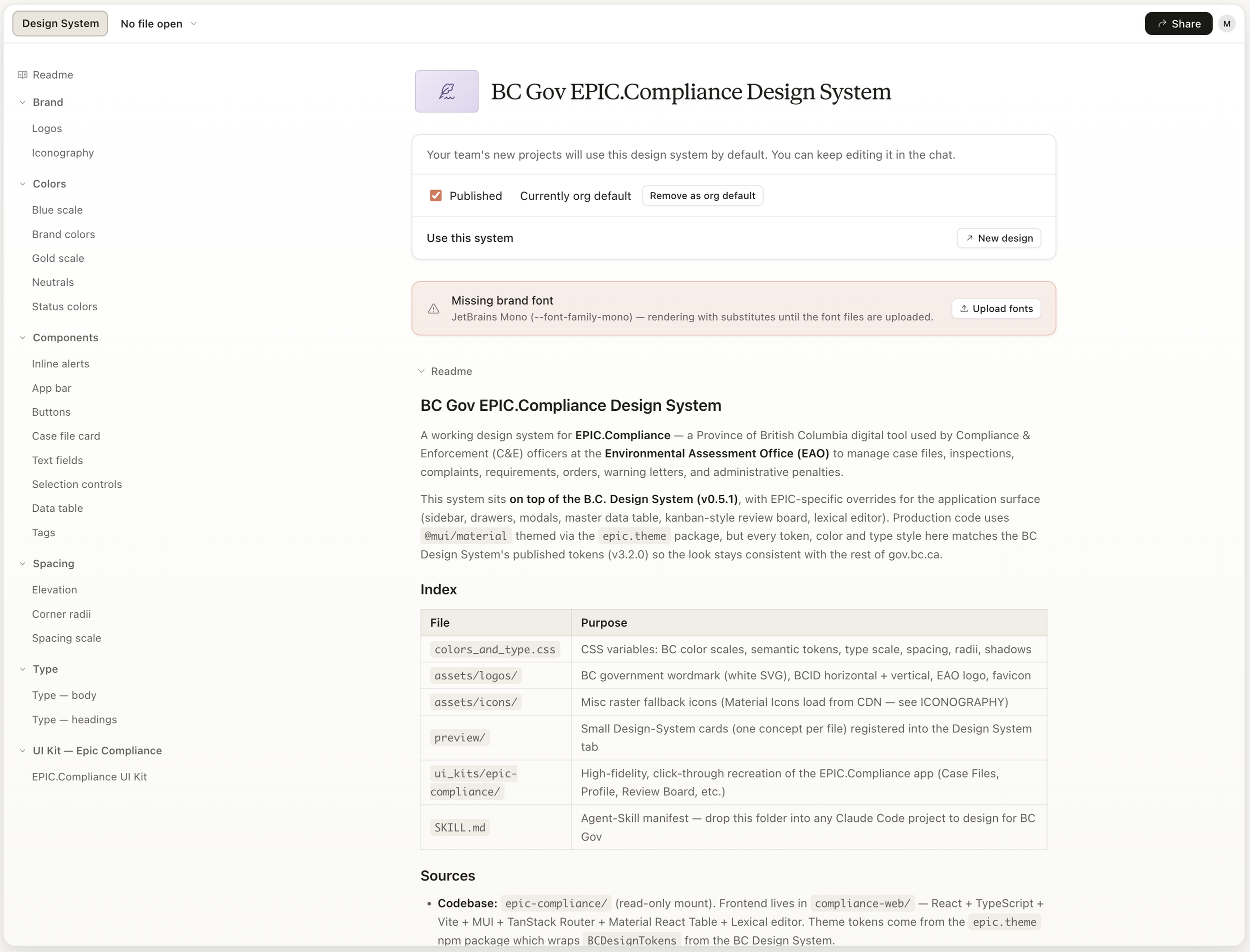 Published design system built on the BC Design System