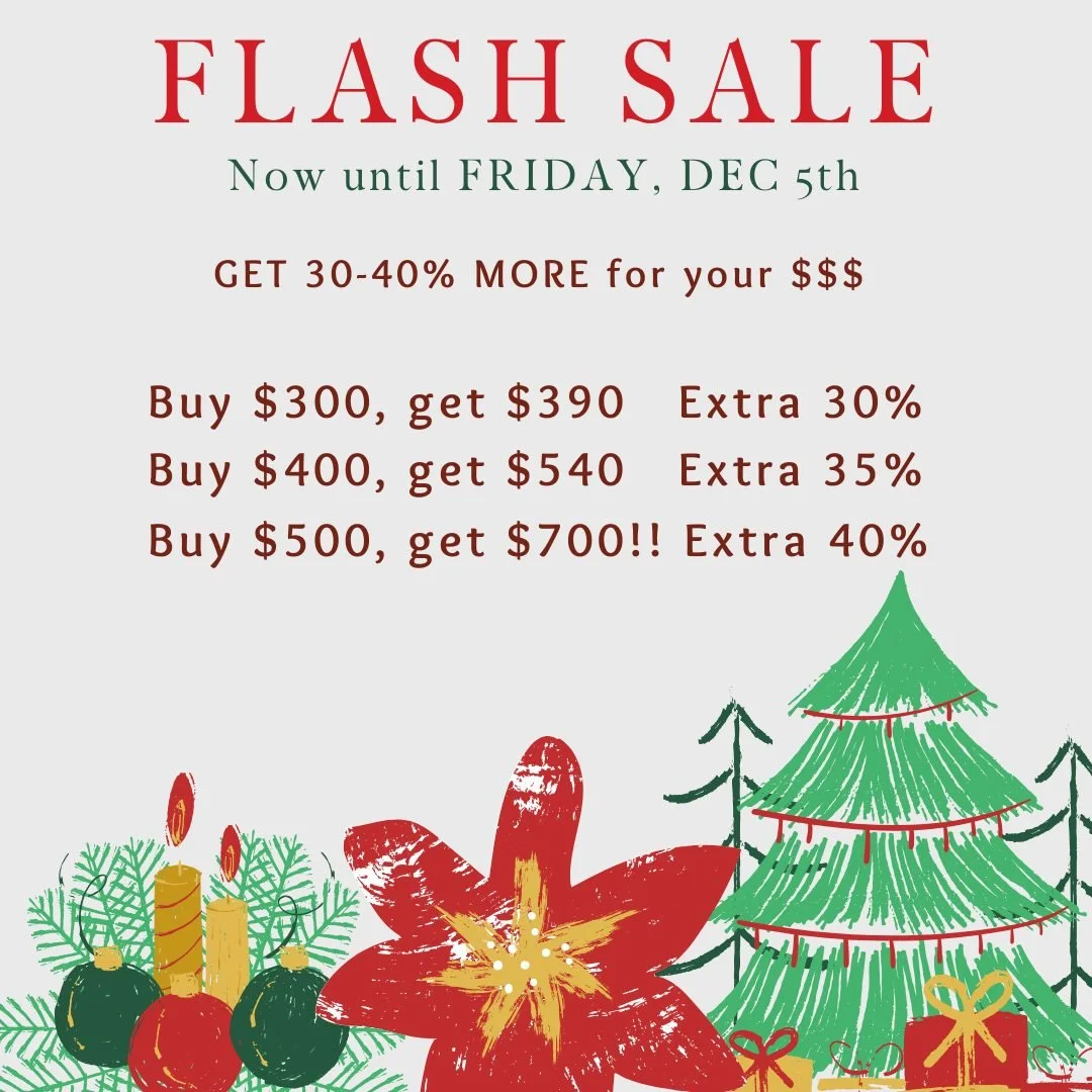 Our Annual Gift Certificate Sale is Live!  For a limited time, get up to 40% MORE when you purchase a gift certificate.  Can be used on membership fees, class packs, merch, event registrations - and it never expires.  Our biggest sale of the year is 