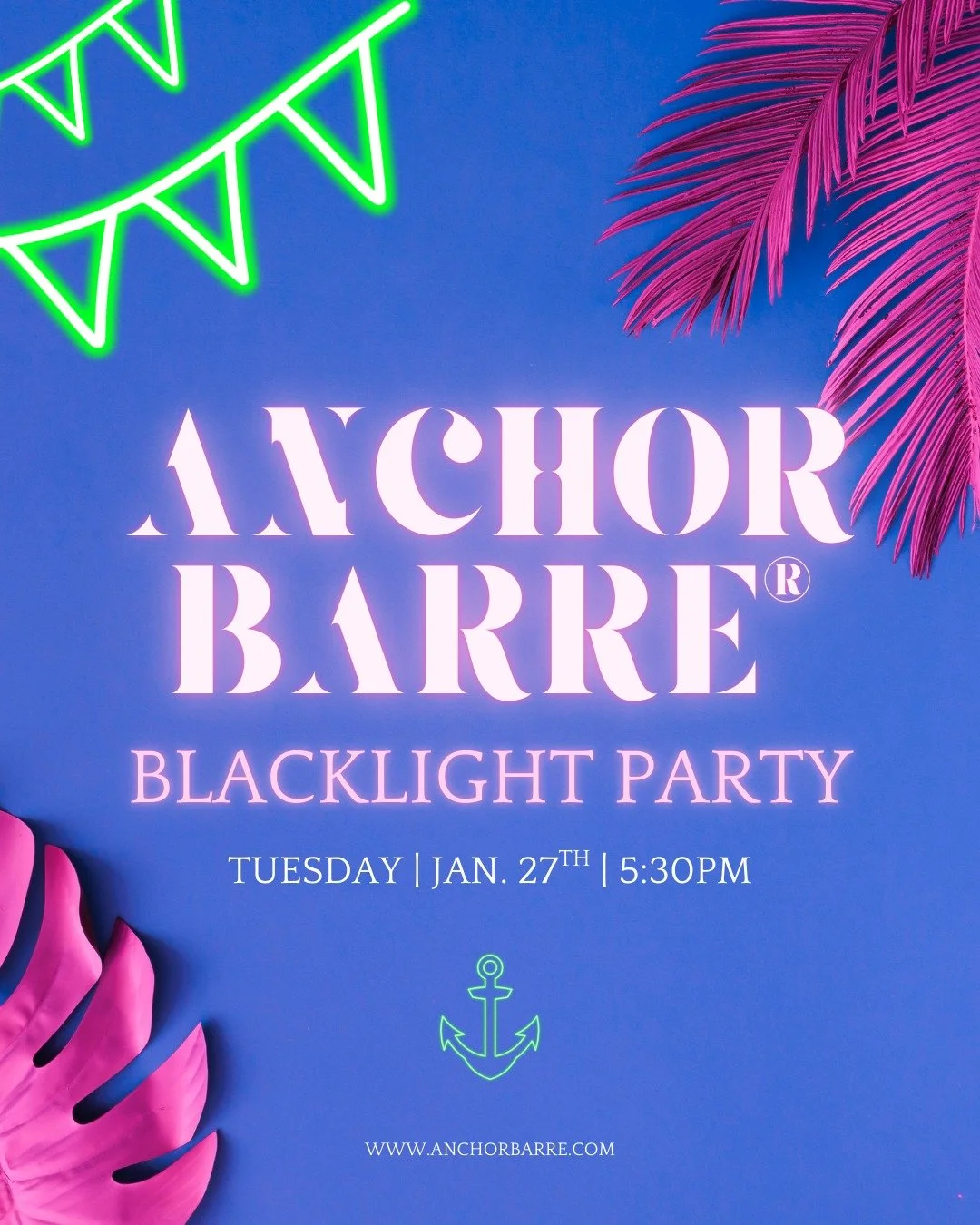 Glow. Pulse. Burn.

Join us for a special Blacklight Barre class featuring pulsing music, glowing lights, and signature barre toning that leaves your muscles shaking and your spirit lit.

✨ All levels welcome
✨ No dance experience needed
✨ Just bring