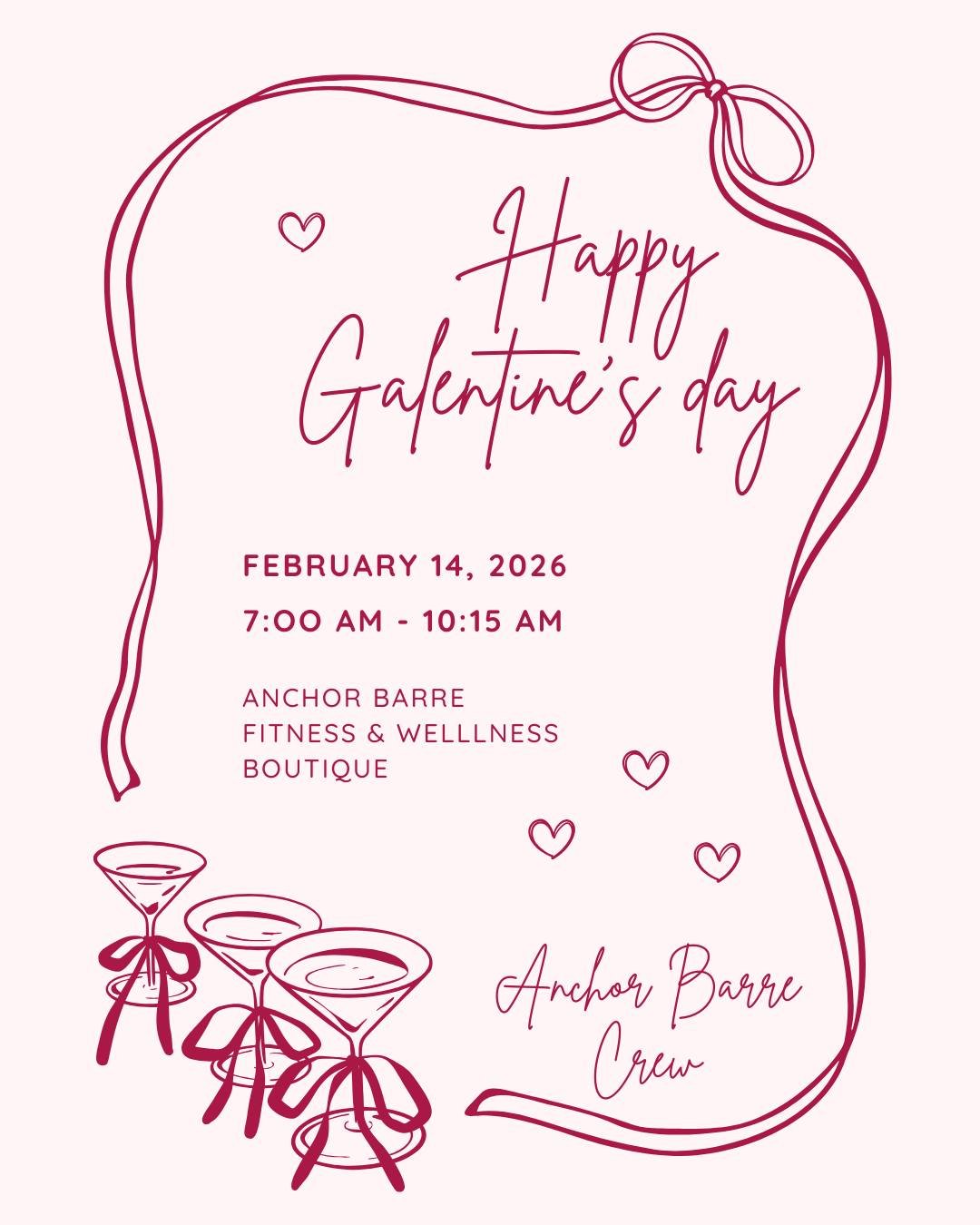 Grab your gal pal and meet the crew at the barre Saturday morning. Perfect galentine date with you, your bff, your mat and some curse words.